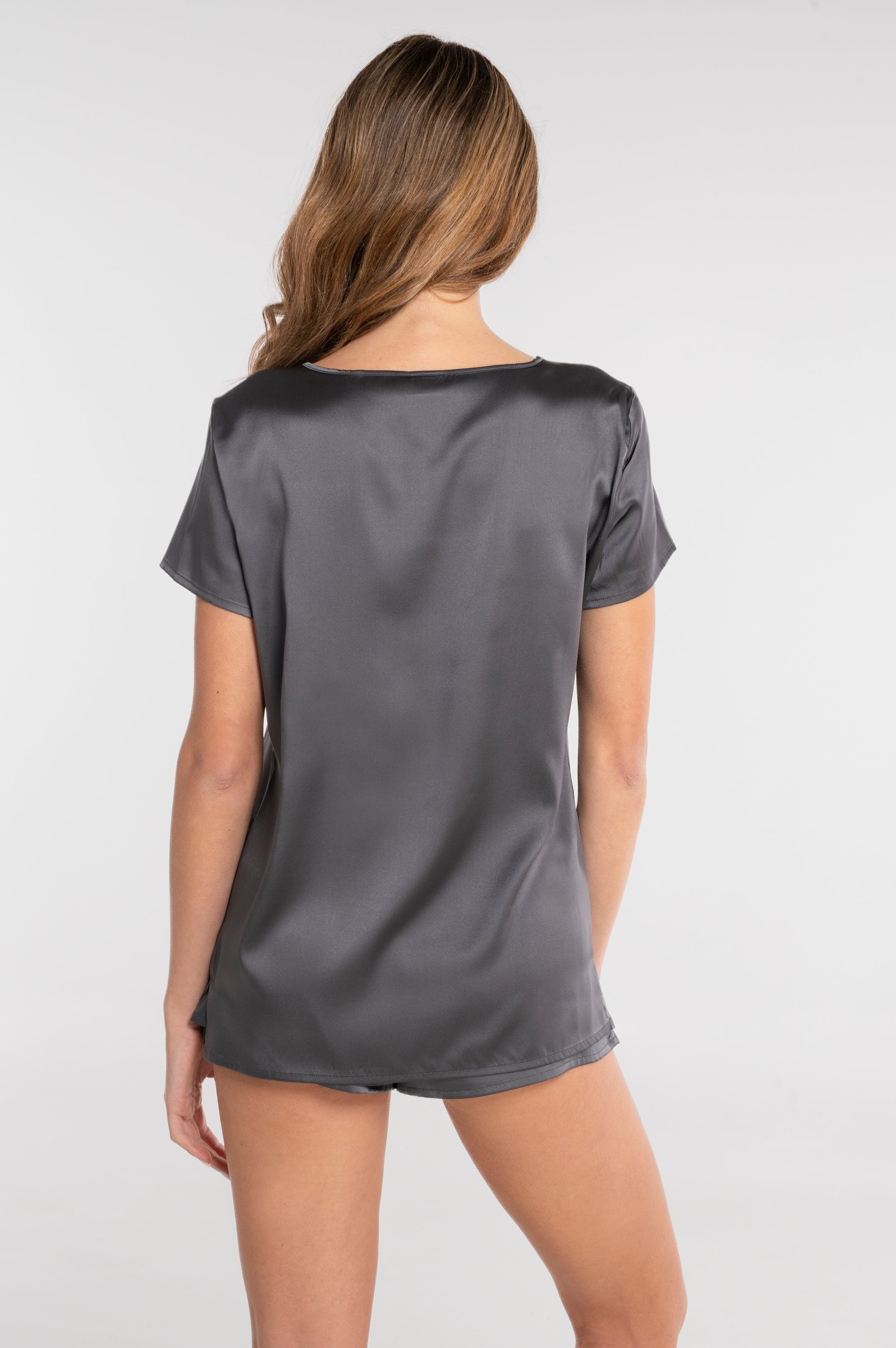 Short-sleeved stretch silk top 10308