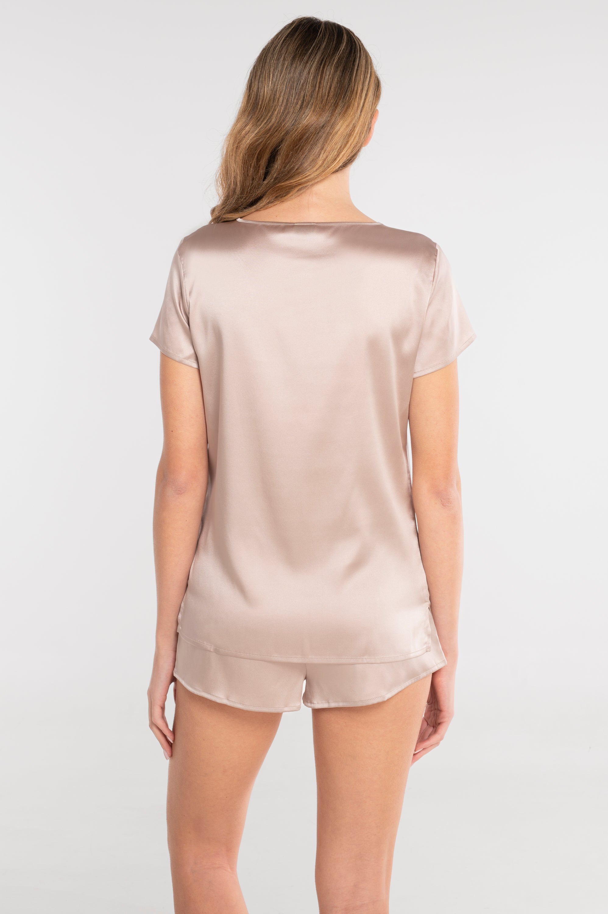 Short-sleeved stretch silk top 10308