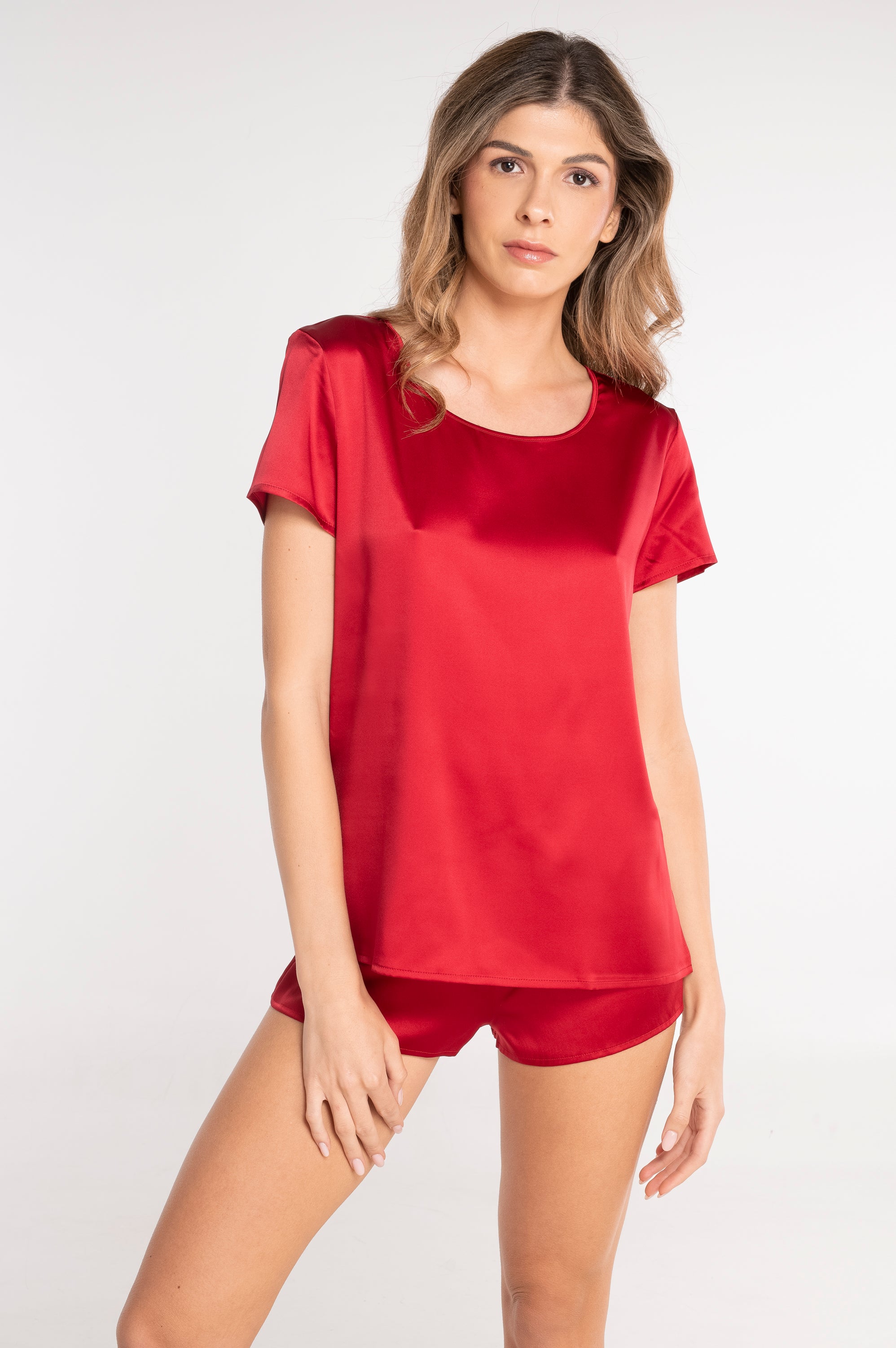 Short-sleeved stretch silk top 10308