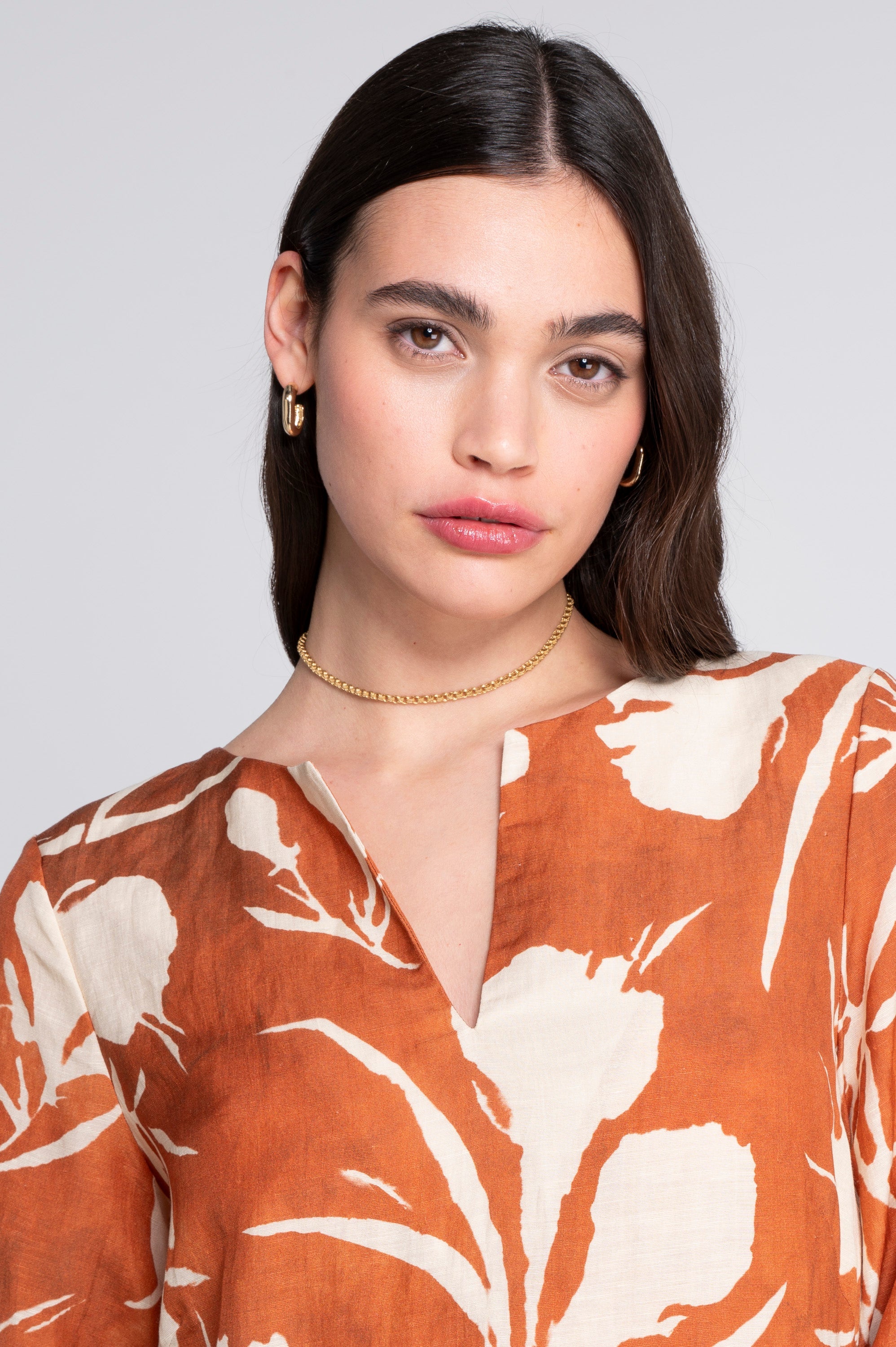 Kaftan-style printed linen-viscose dress A7555VL