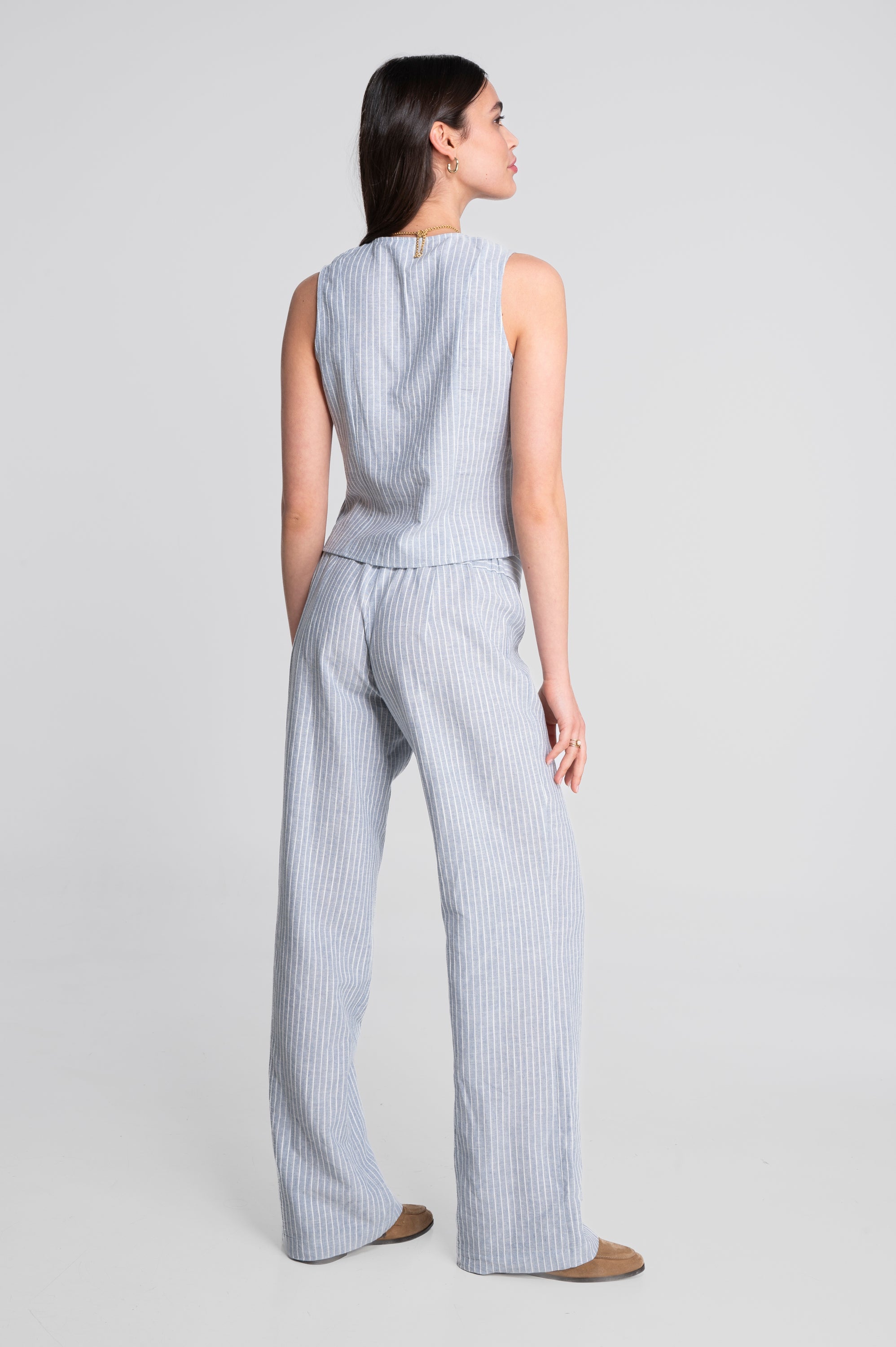 Sleeveless striped cotton-linen vest 7551R