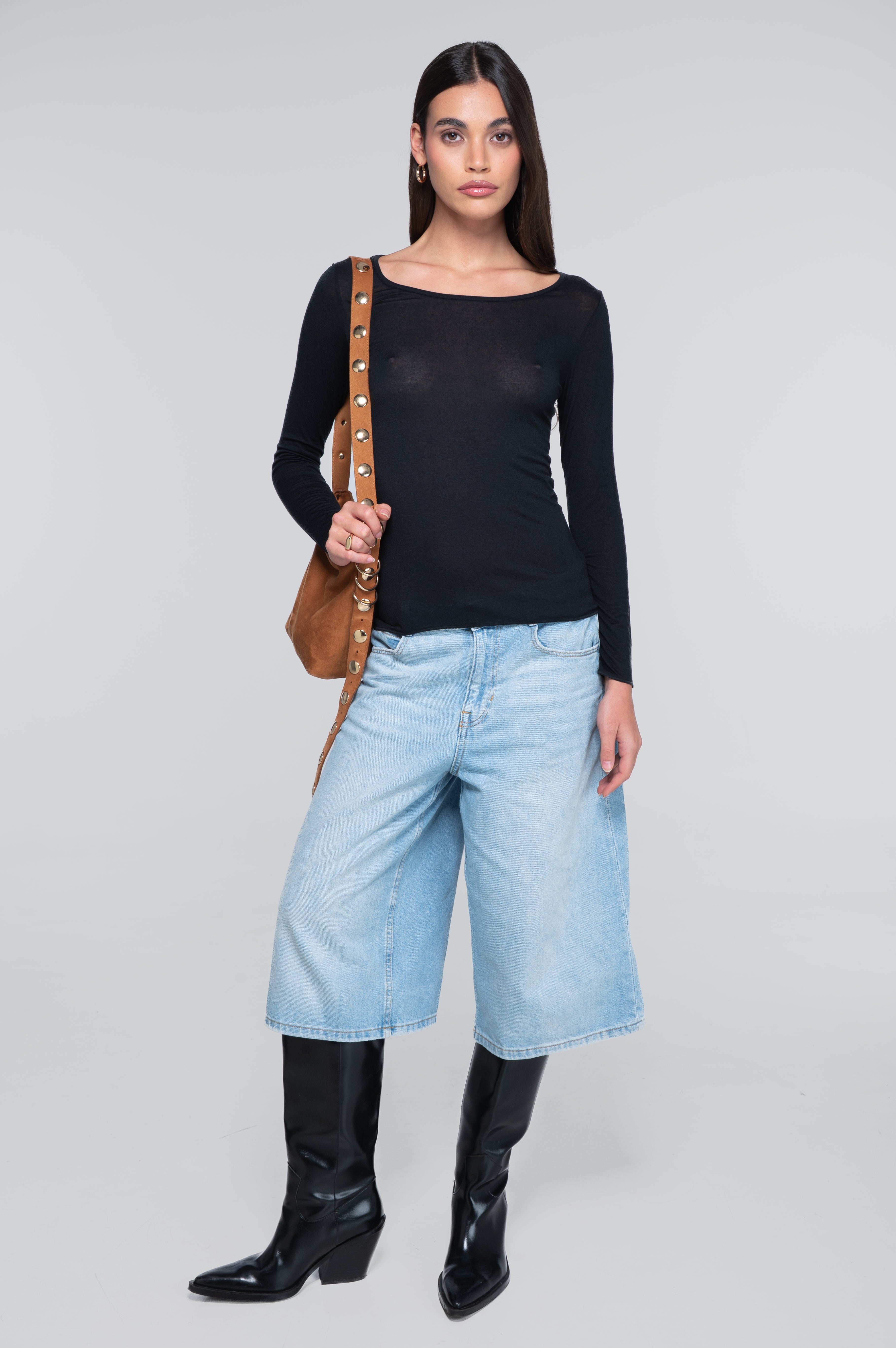 Modal cashmere long sleeves roundneck shirt 1481