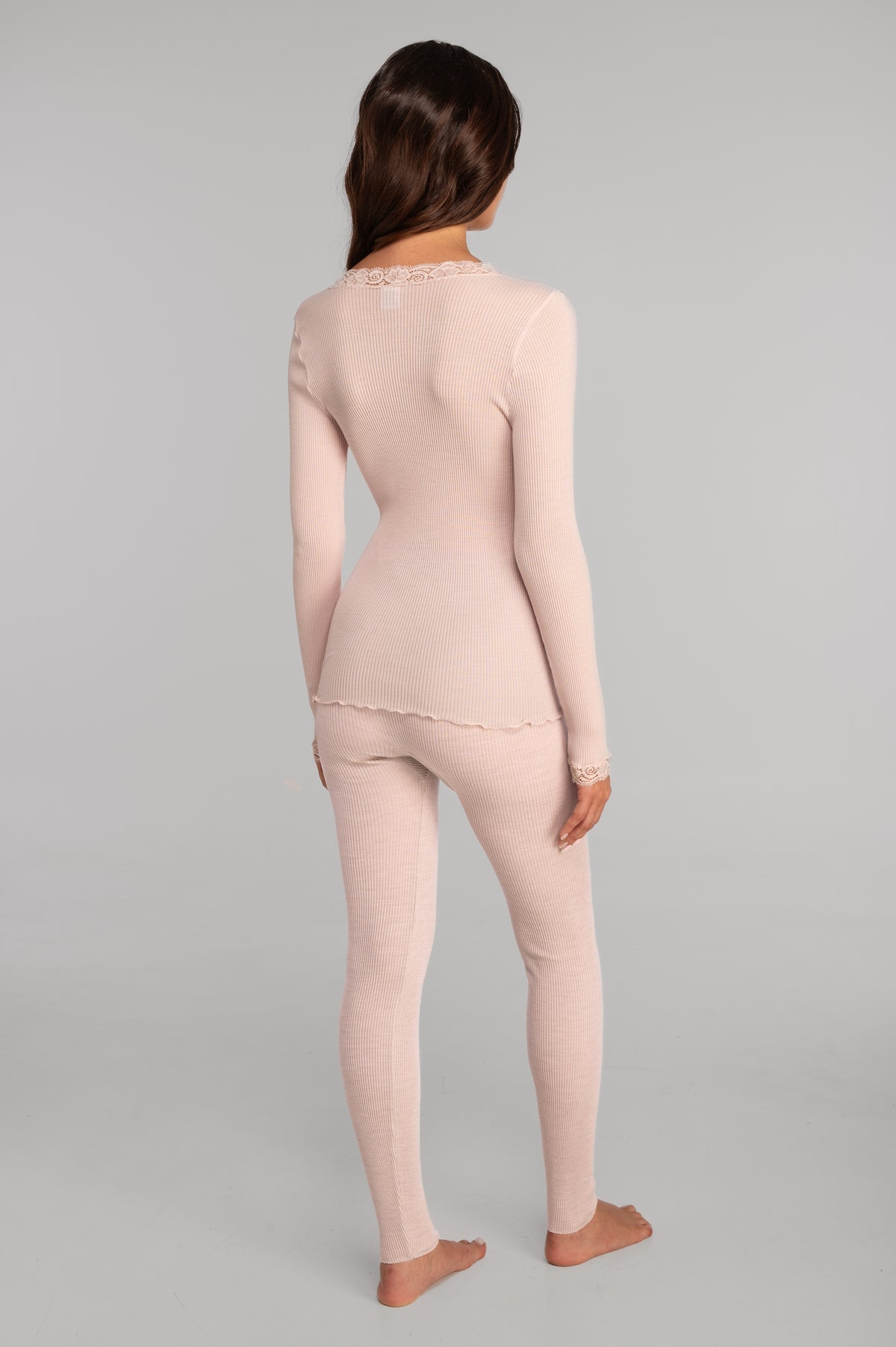 Wool and silk long sleeves shirt with leavers lace 3404