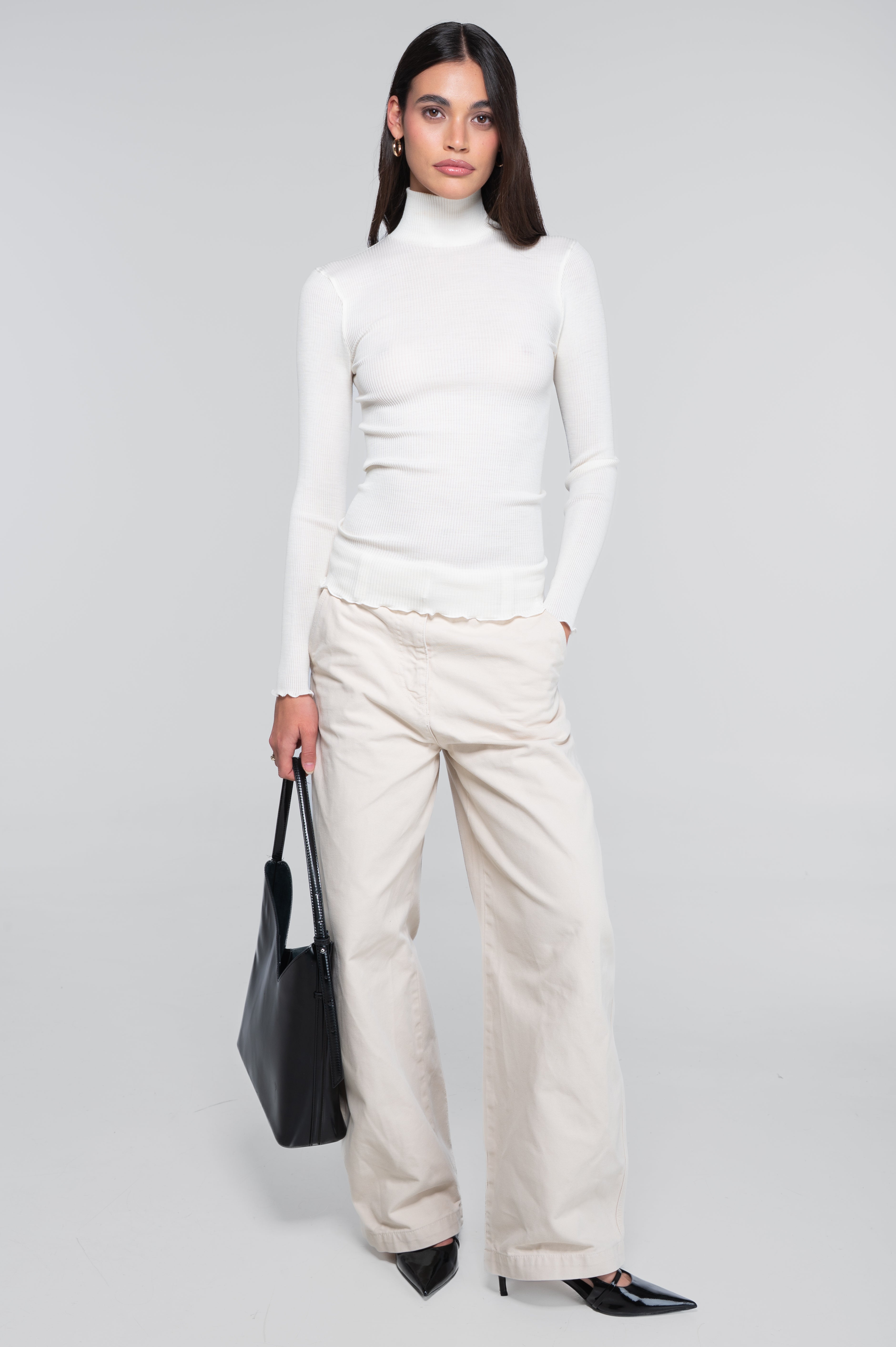 Wool and silk long sleeves mock neck shirt 3429