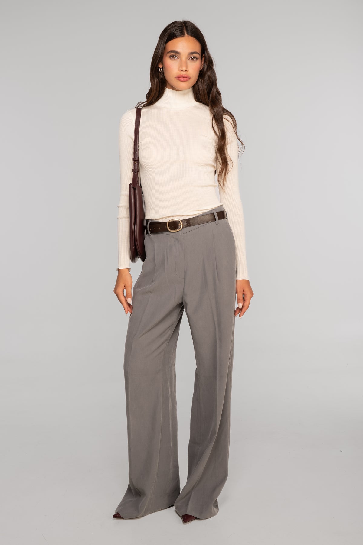 Wool and silk long sleeves mock neck shirt 3429