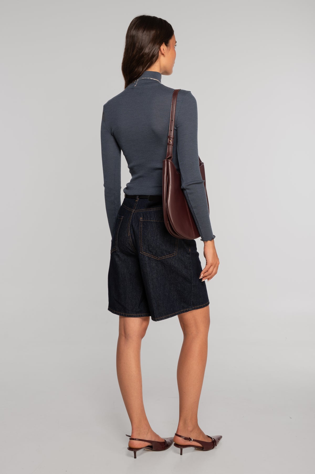 Wool and silk long sleeves mock neck shirt 3429