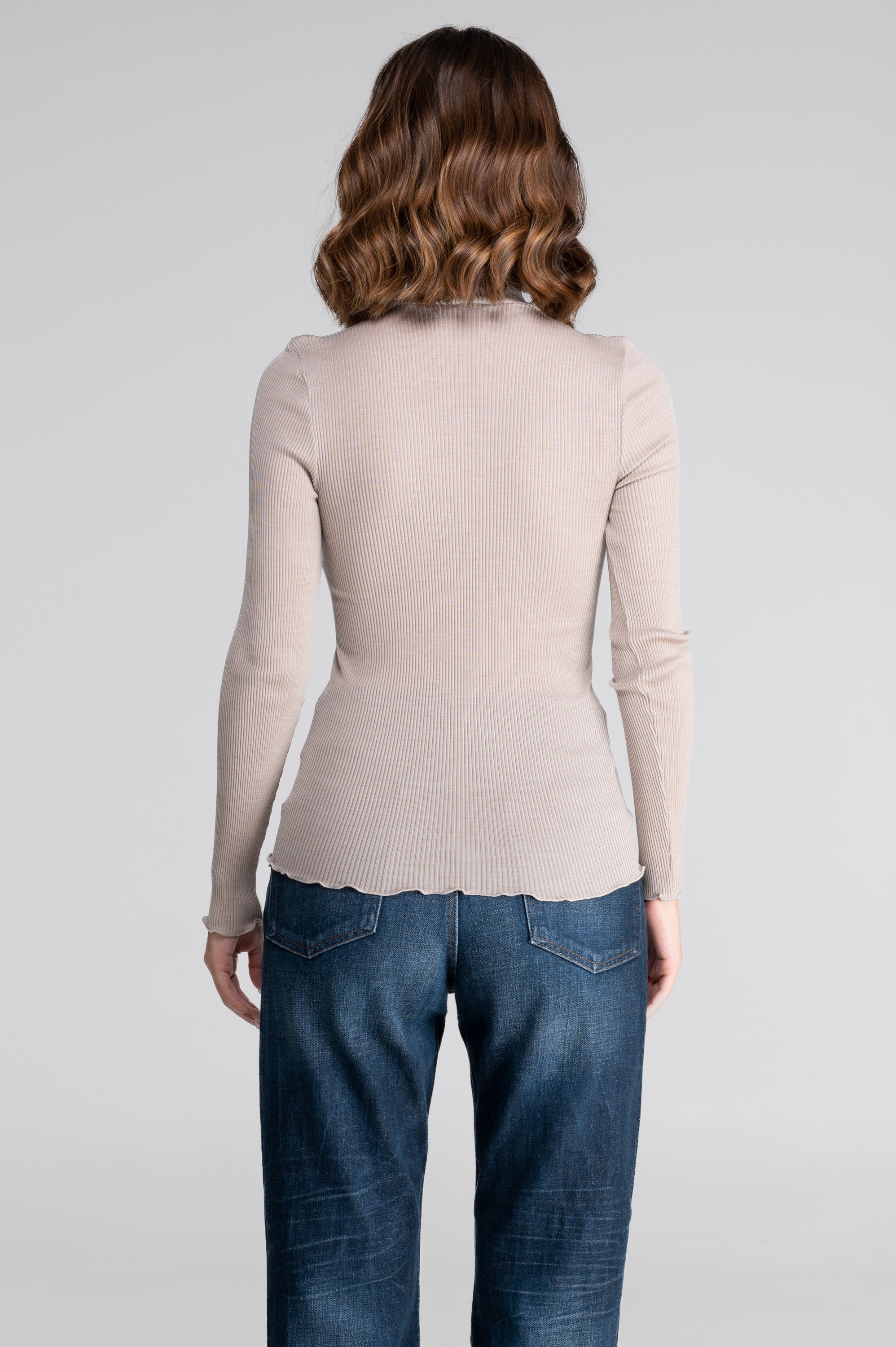 Wool and silk long sleeves mock neck shirt 3429