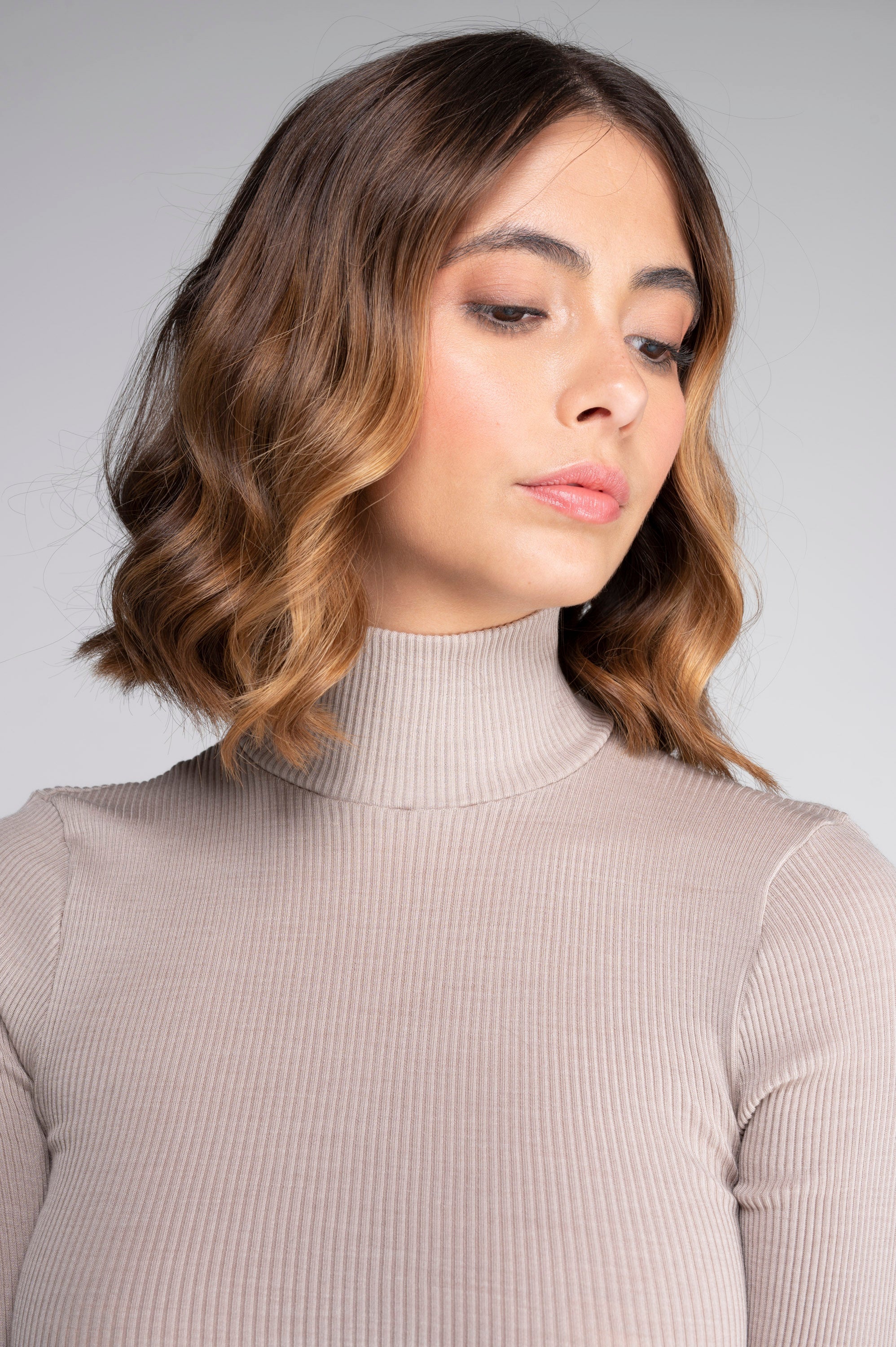 Wool and silk long sleeves mock neck shirt 3429