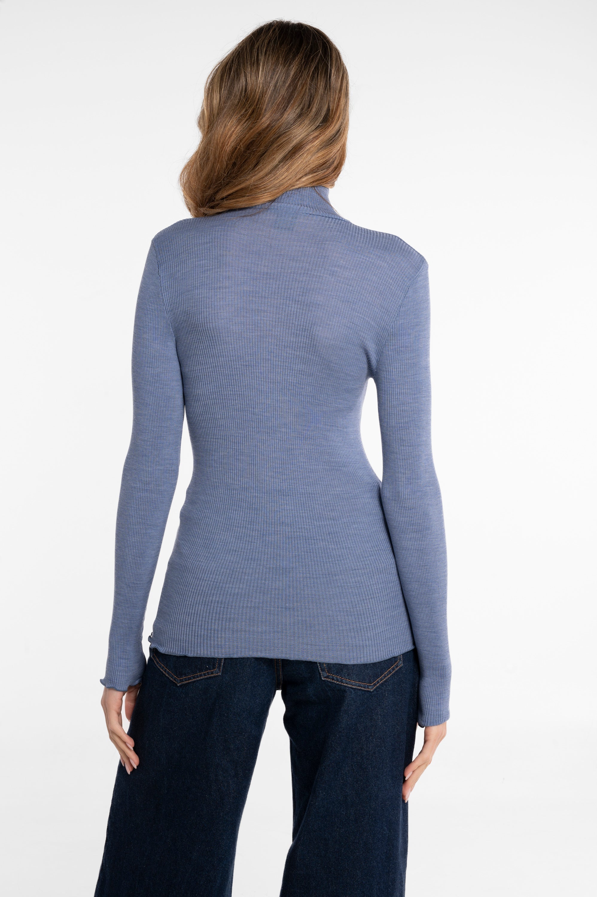 Wool and silk long sleeves mock neck shirt 3429
