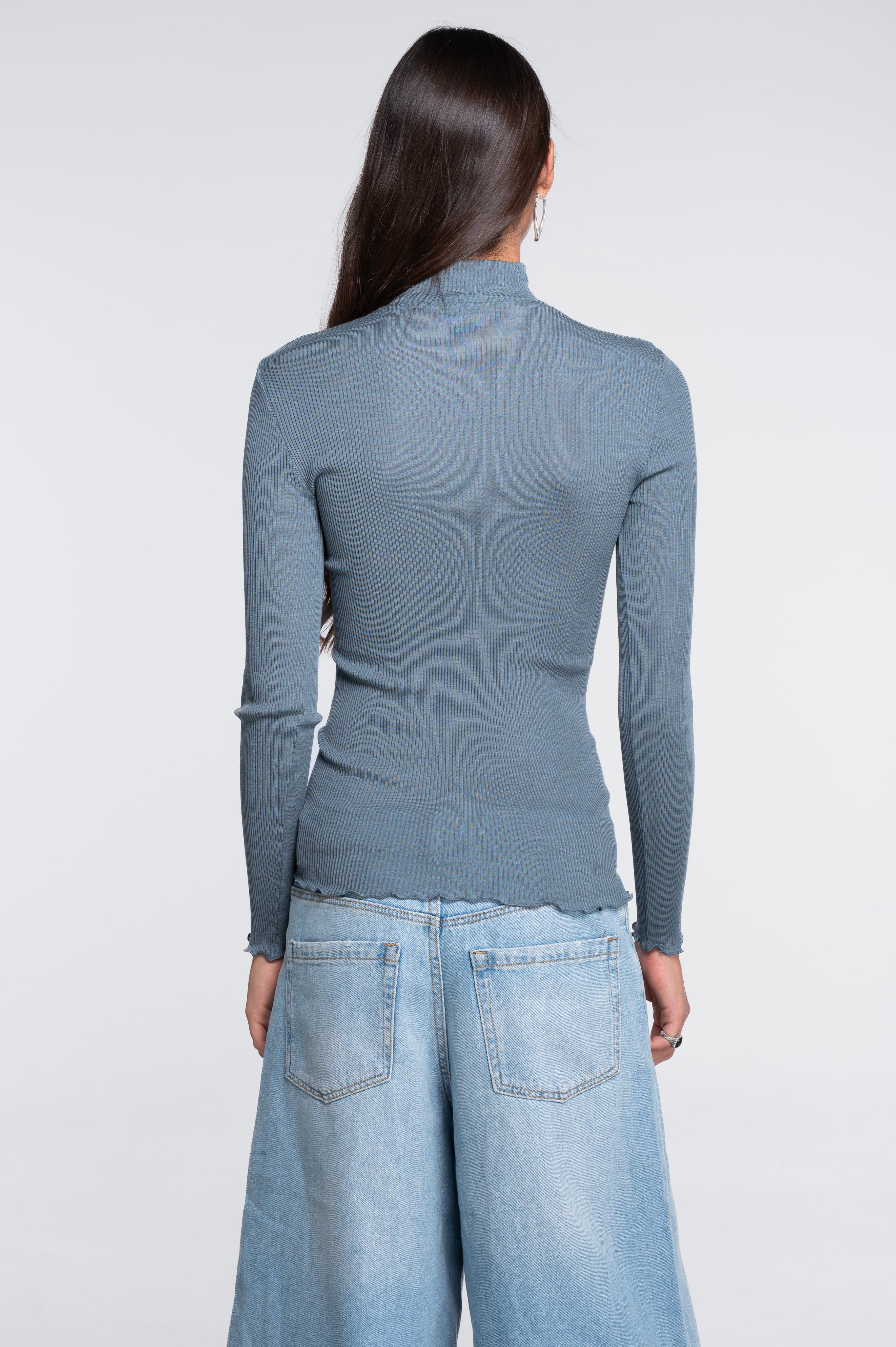 Wool and silk long sleeves mock neck shirt 3429