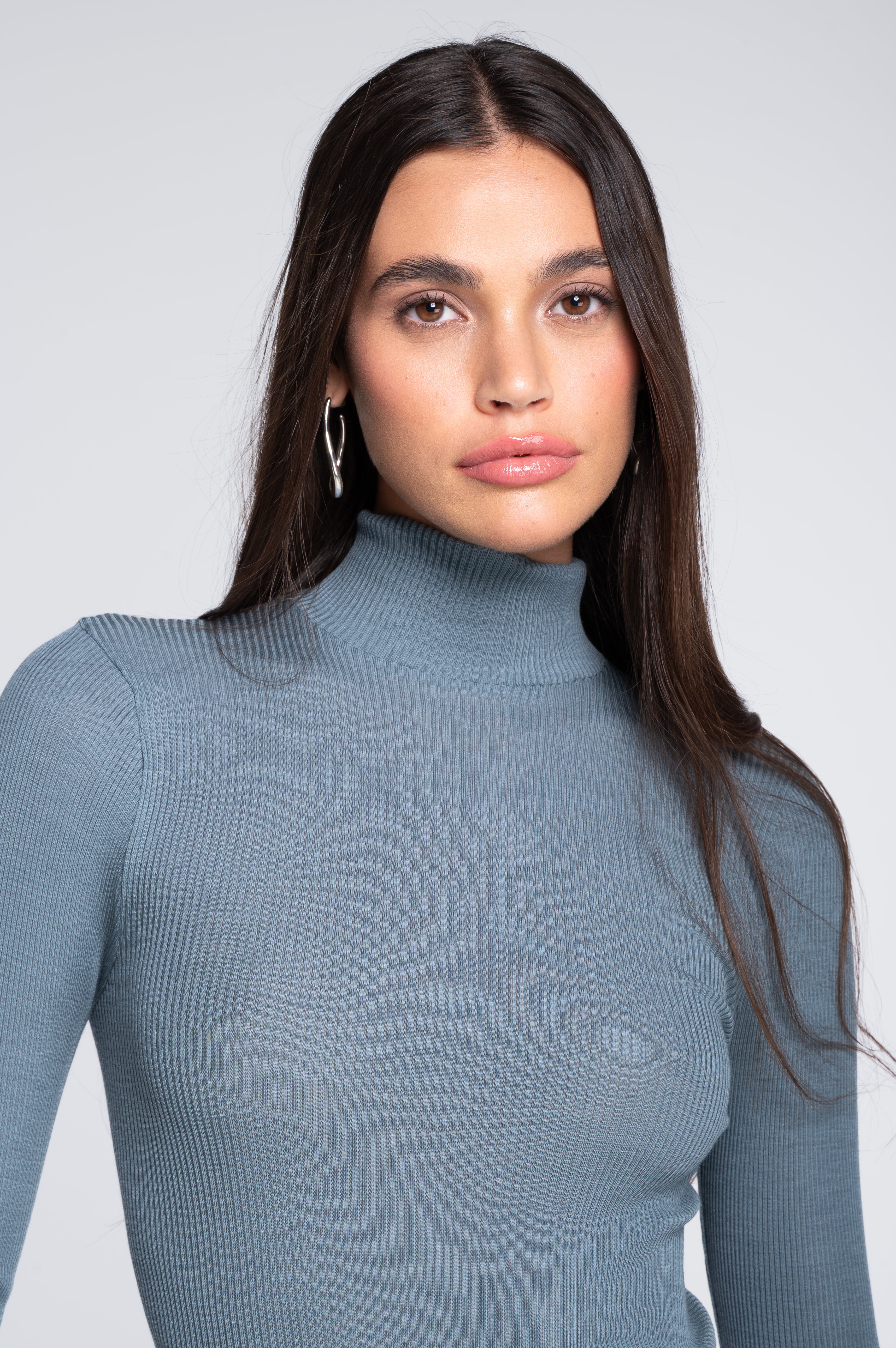 Wool and silk long sleeves mock neck shirt 3429