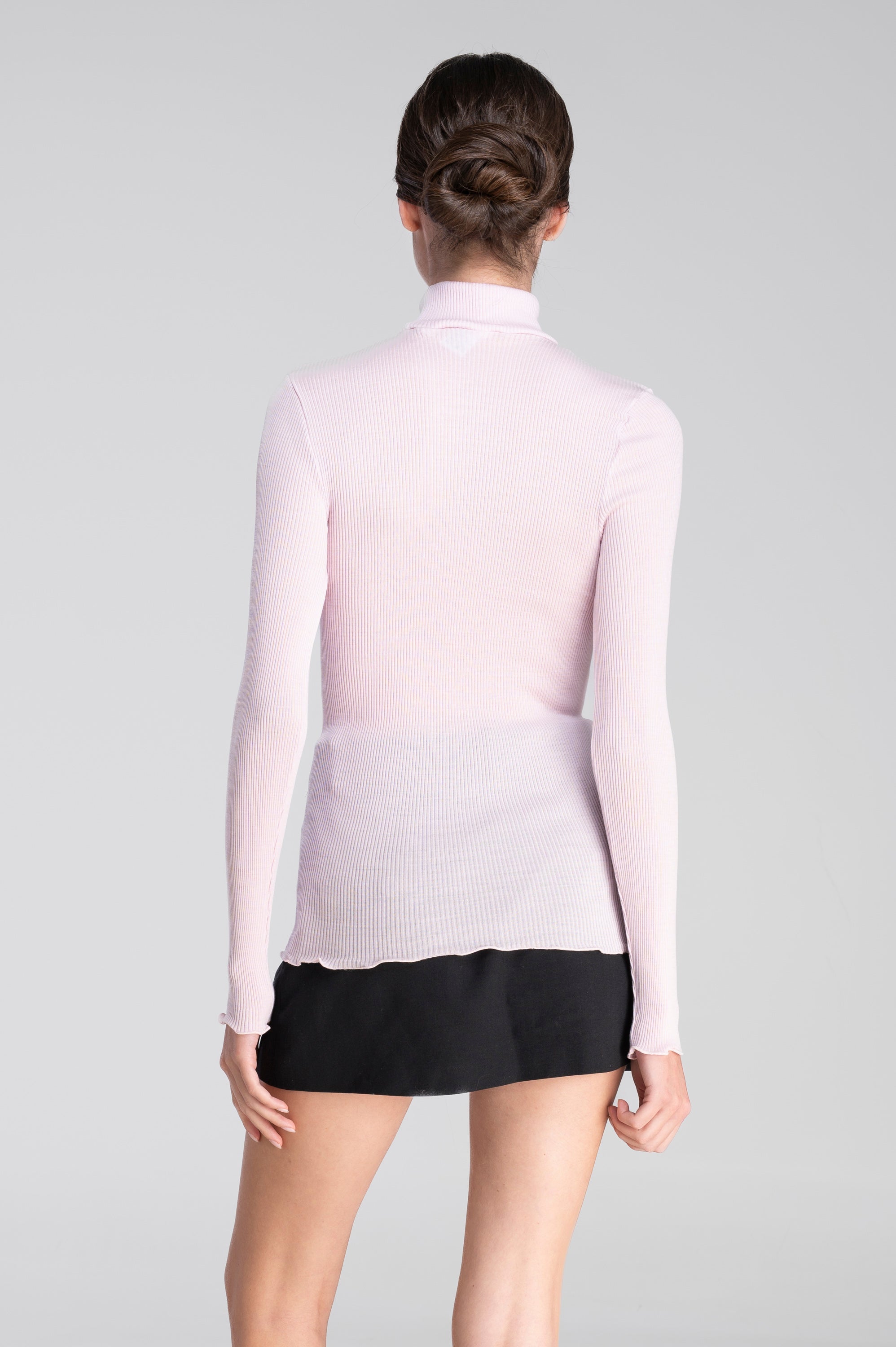 Wool and silk long sleeves mock neck shirt 3429