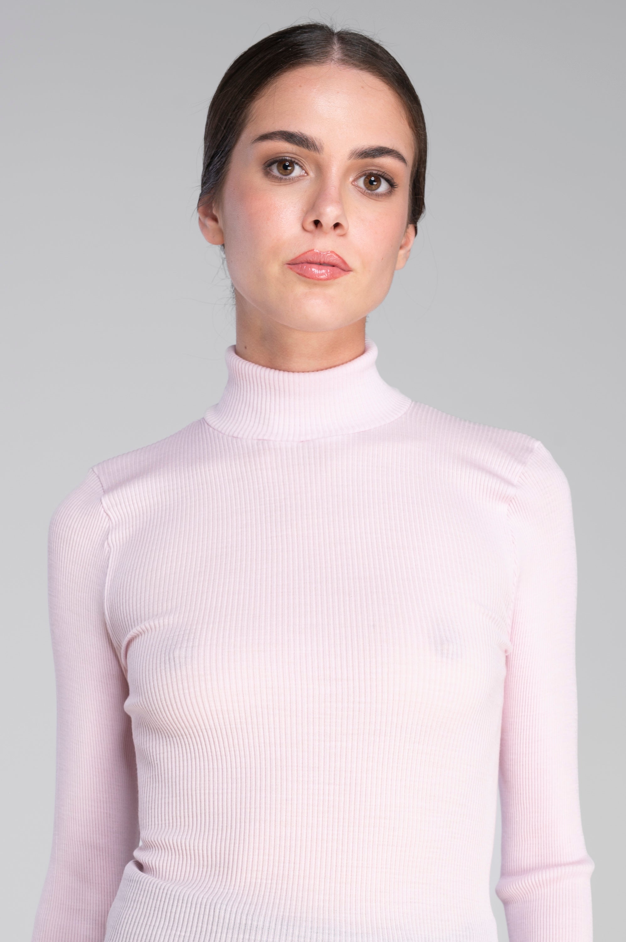 Wool and silk long sleeves mock neck shirt 3429