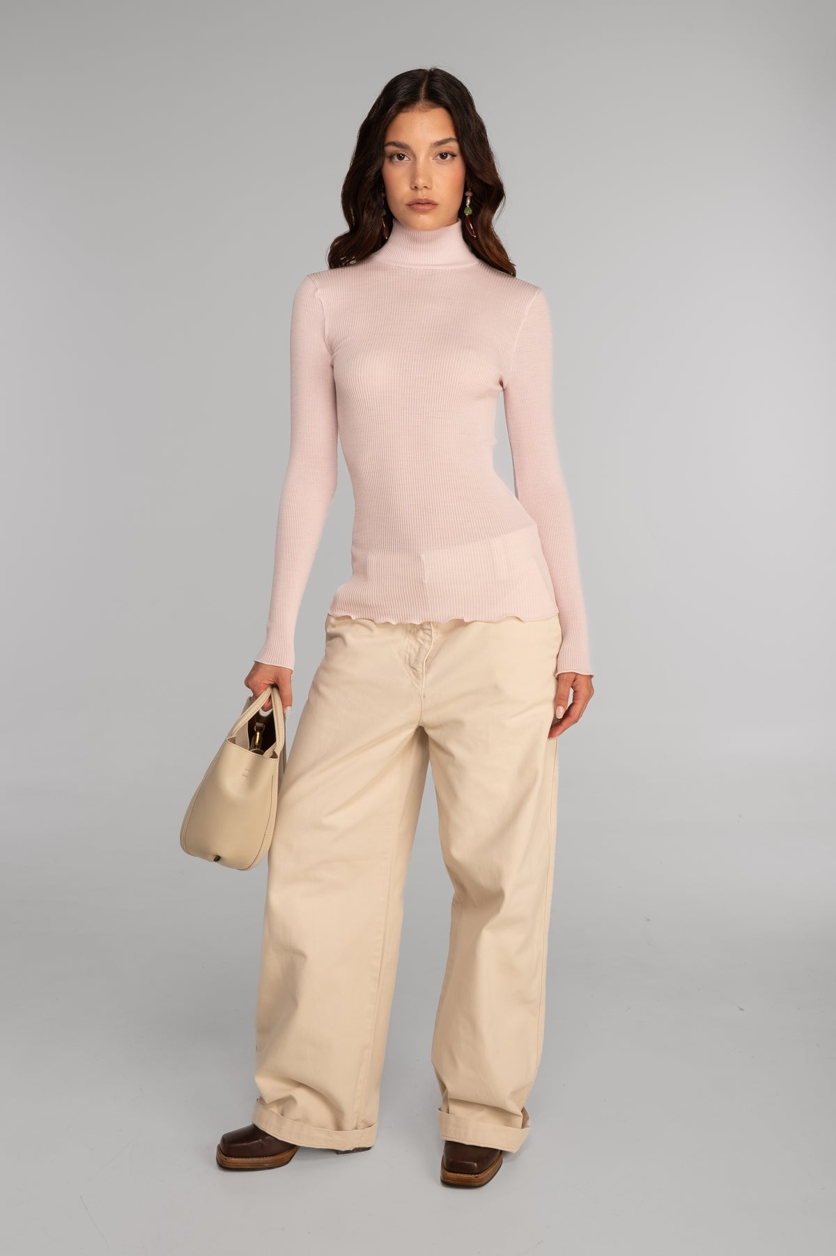 Wool and silk long sleeves mock neck shirt 3429