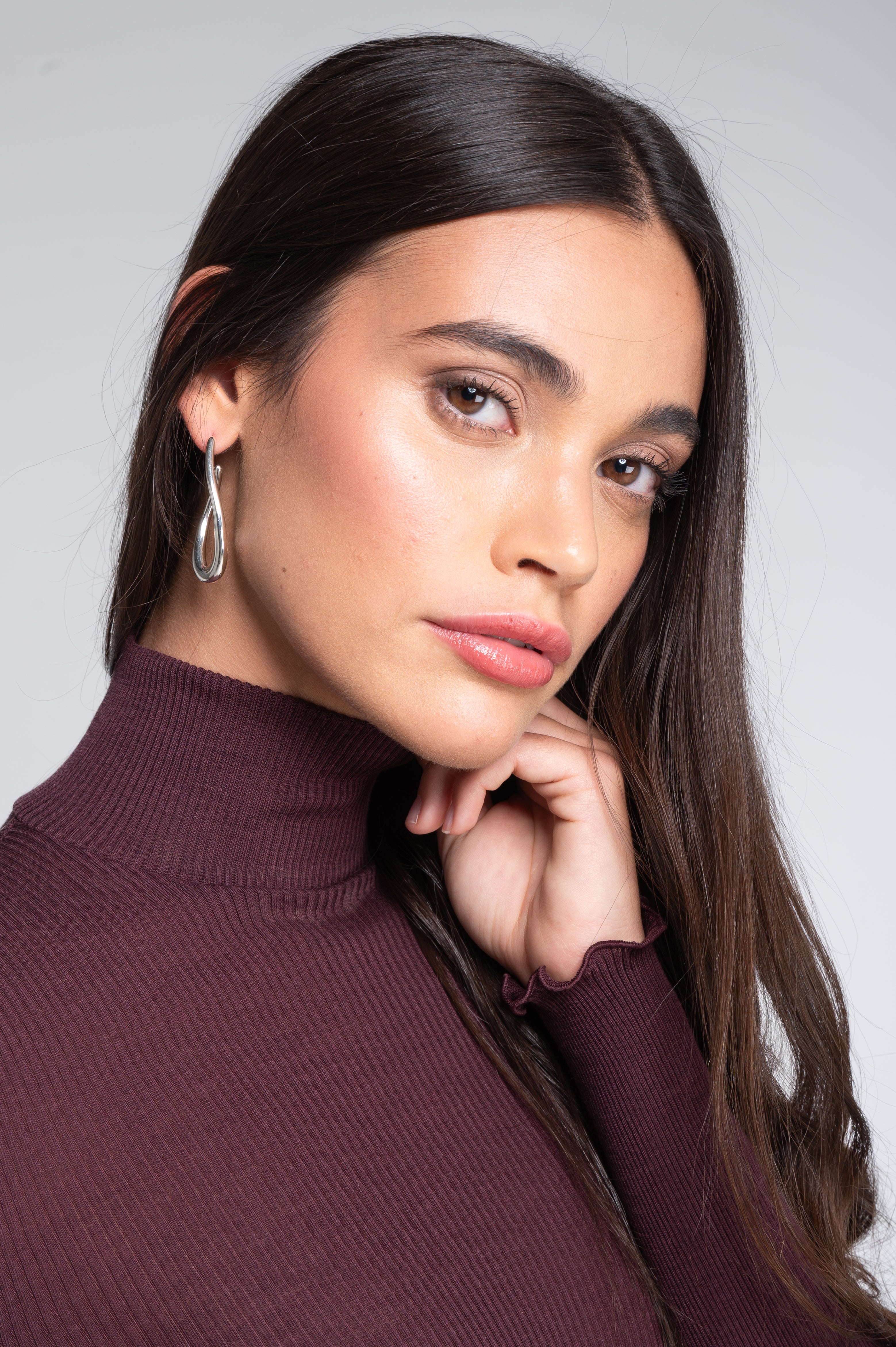 Wool and silk long sleeves mock neck shirt 3429