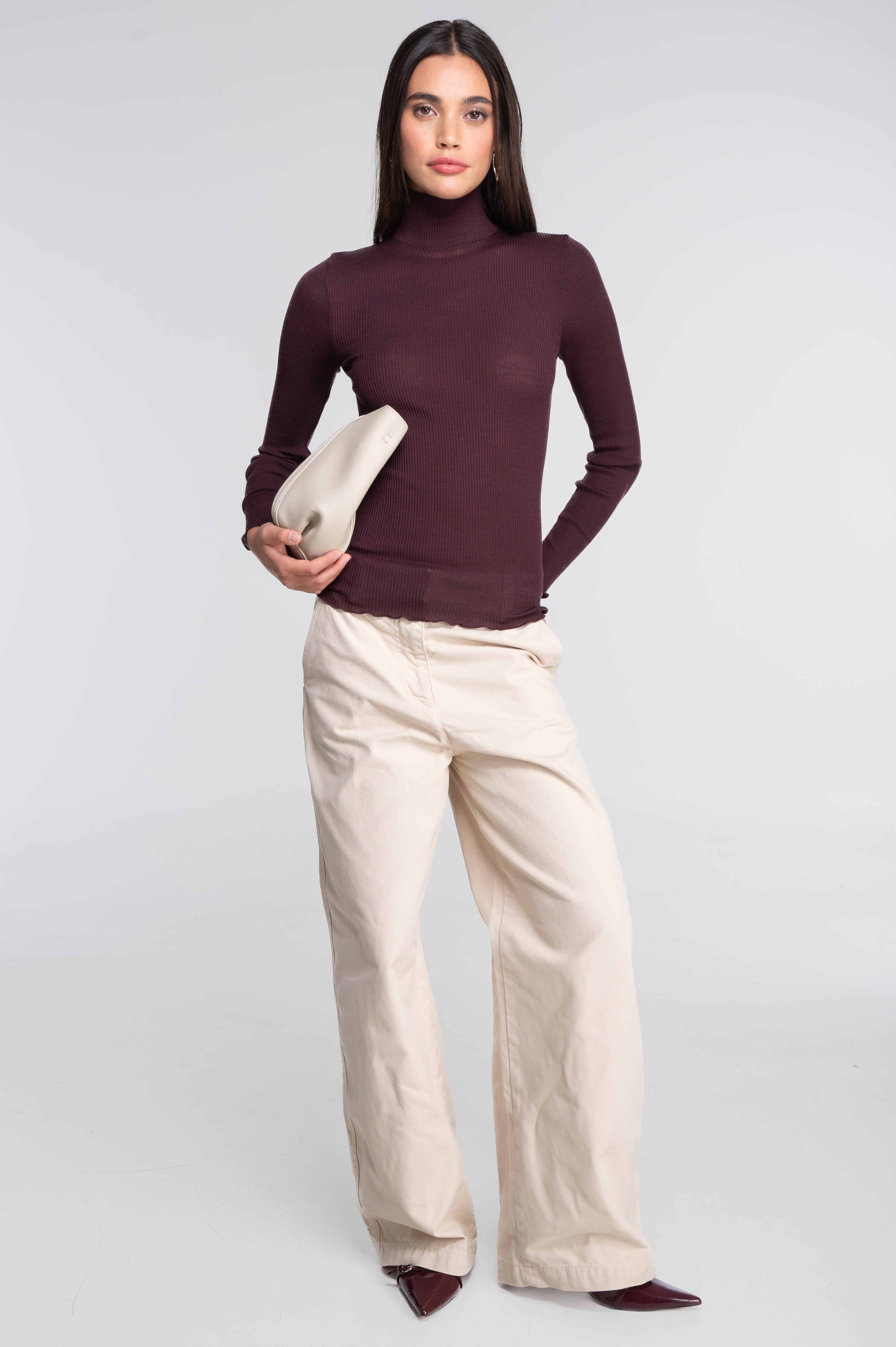 Wool and silk long sleeves mock neck shirt 3429
