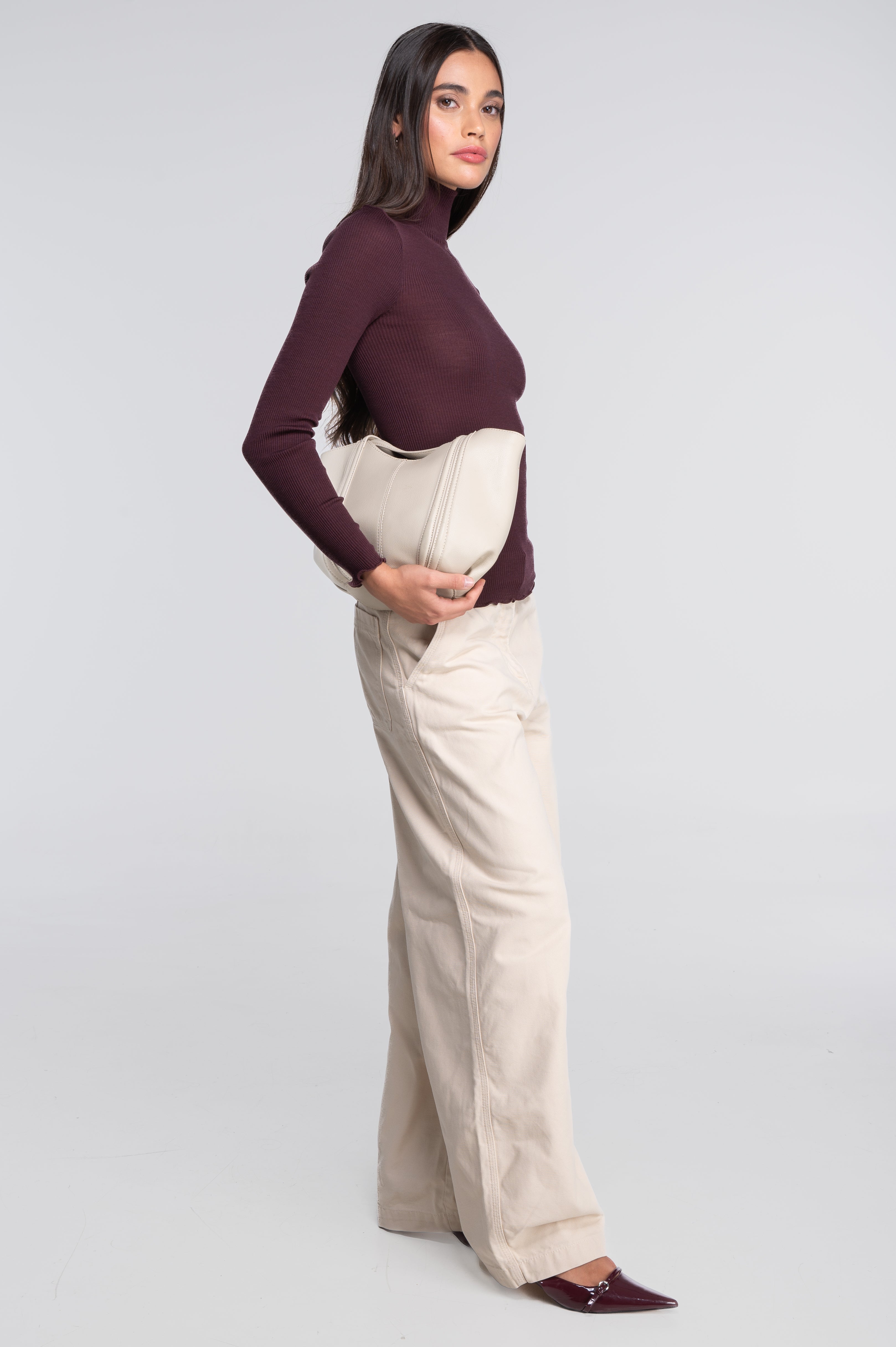 Wool and silk long sleeves mock neck shirt 3429