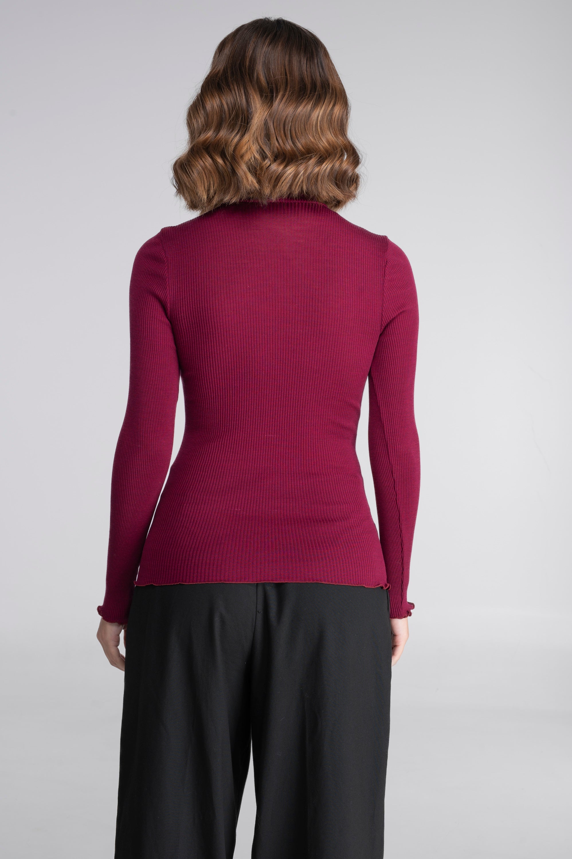 Wool and silk long sleeves mock neck shirt 3429