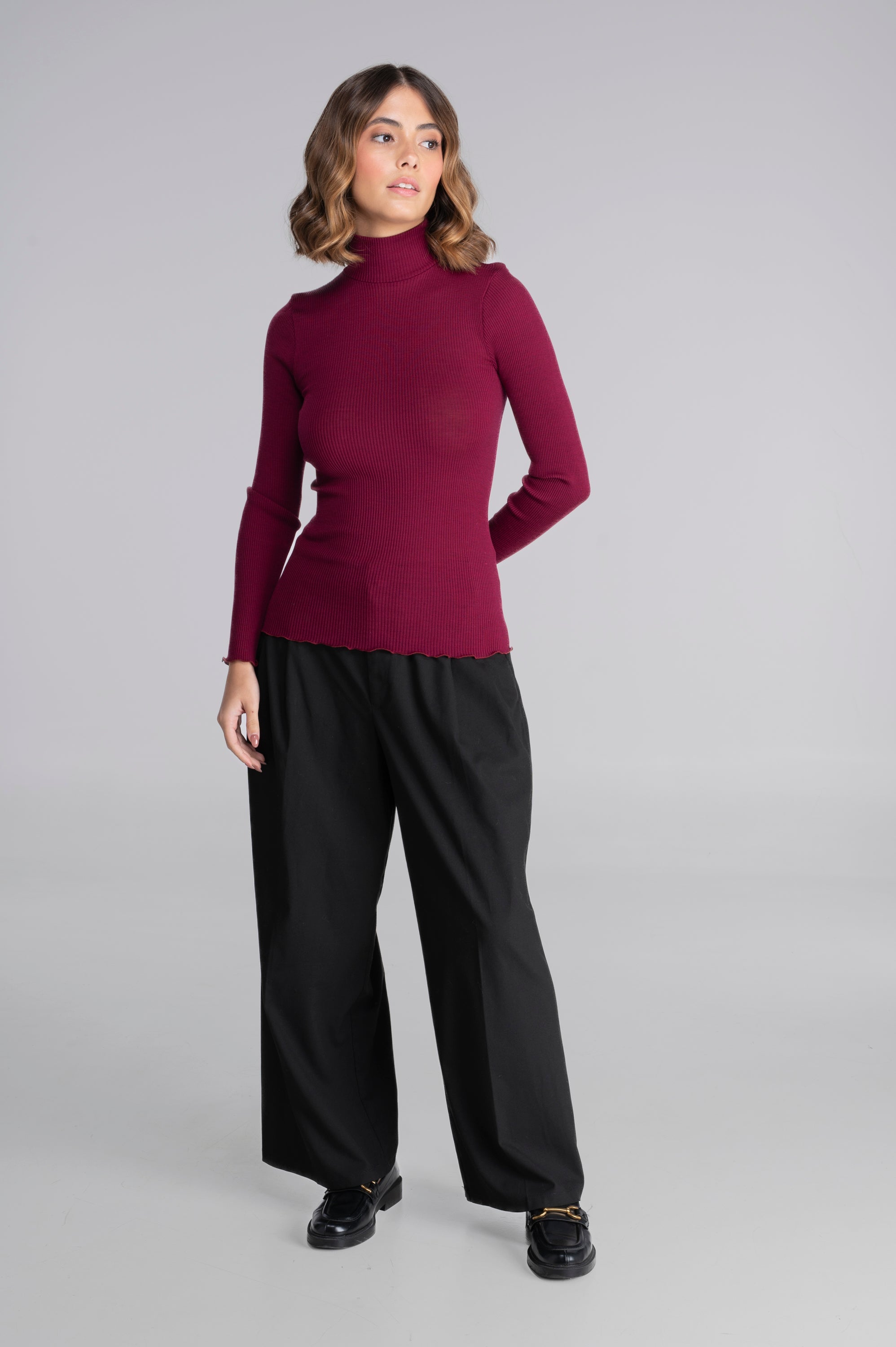 Wool and silk long sleeves mock neck shirt 3429