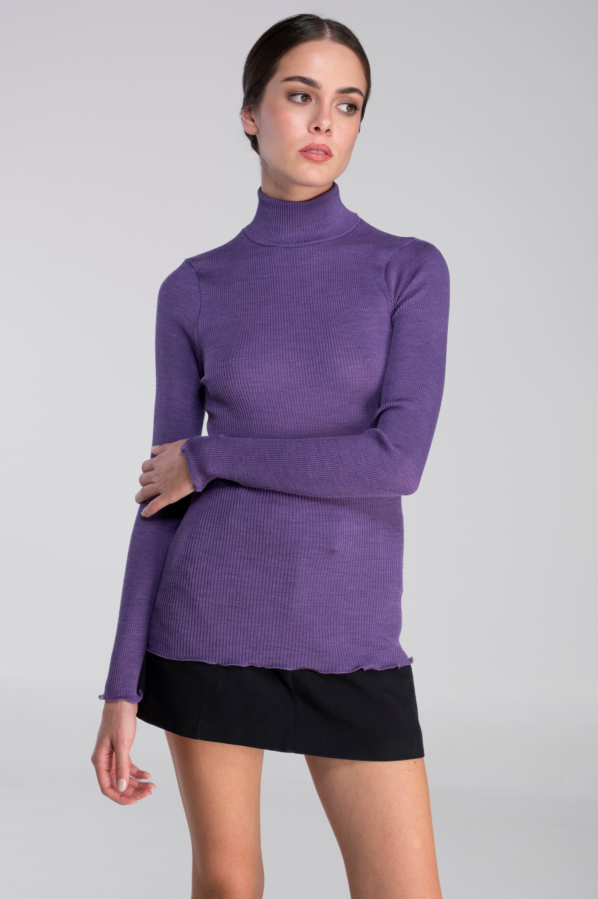 Wool and silk long sleeves mock neck shirt 3429