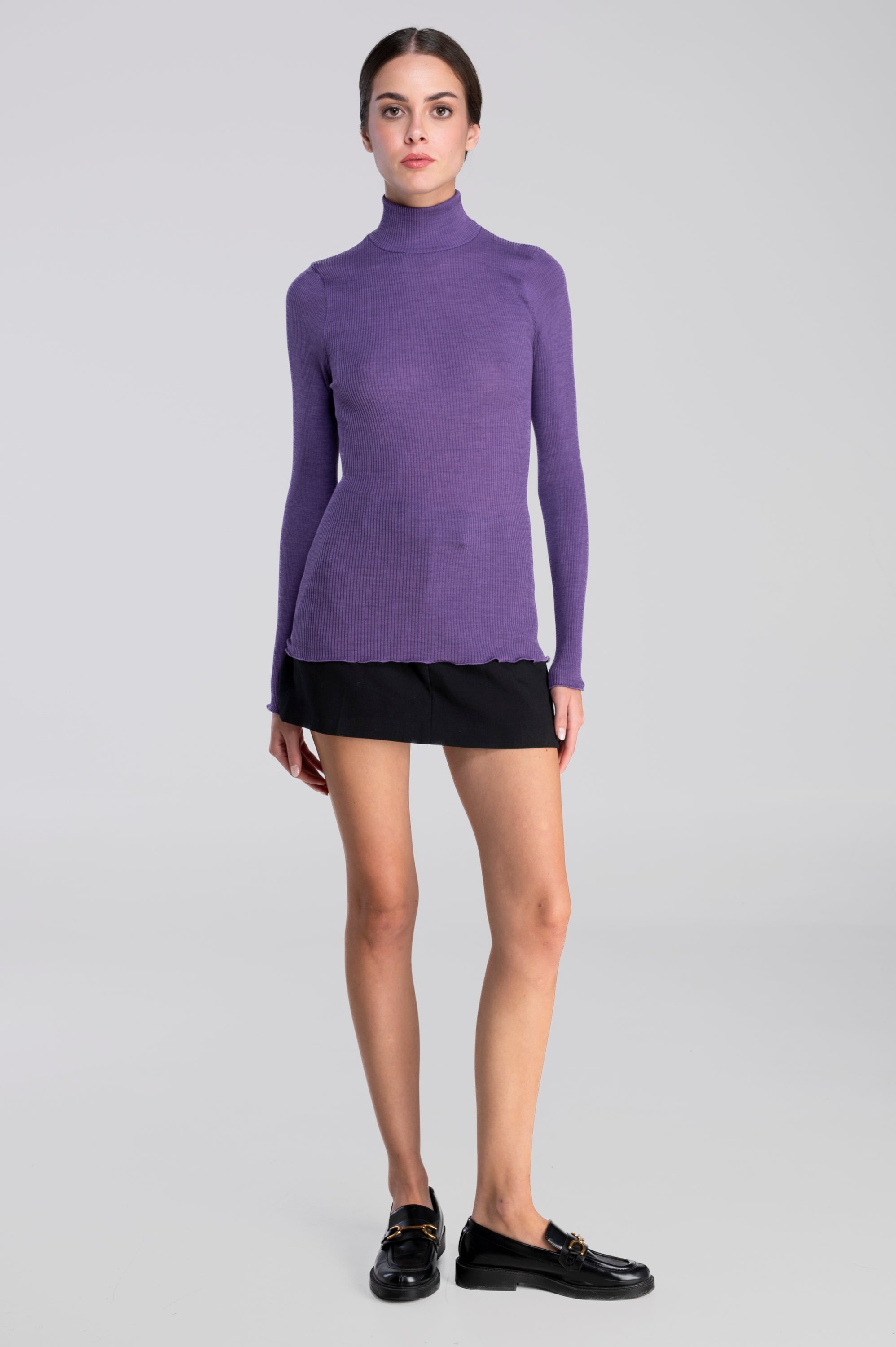 Wool and silk long sleeves mock neck shirt 3429