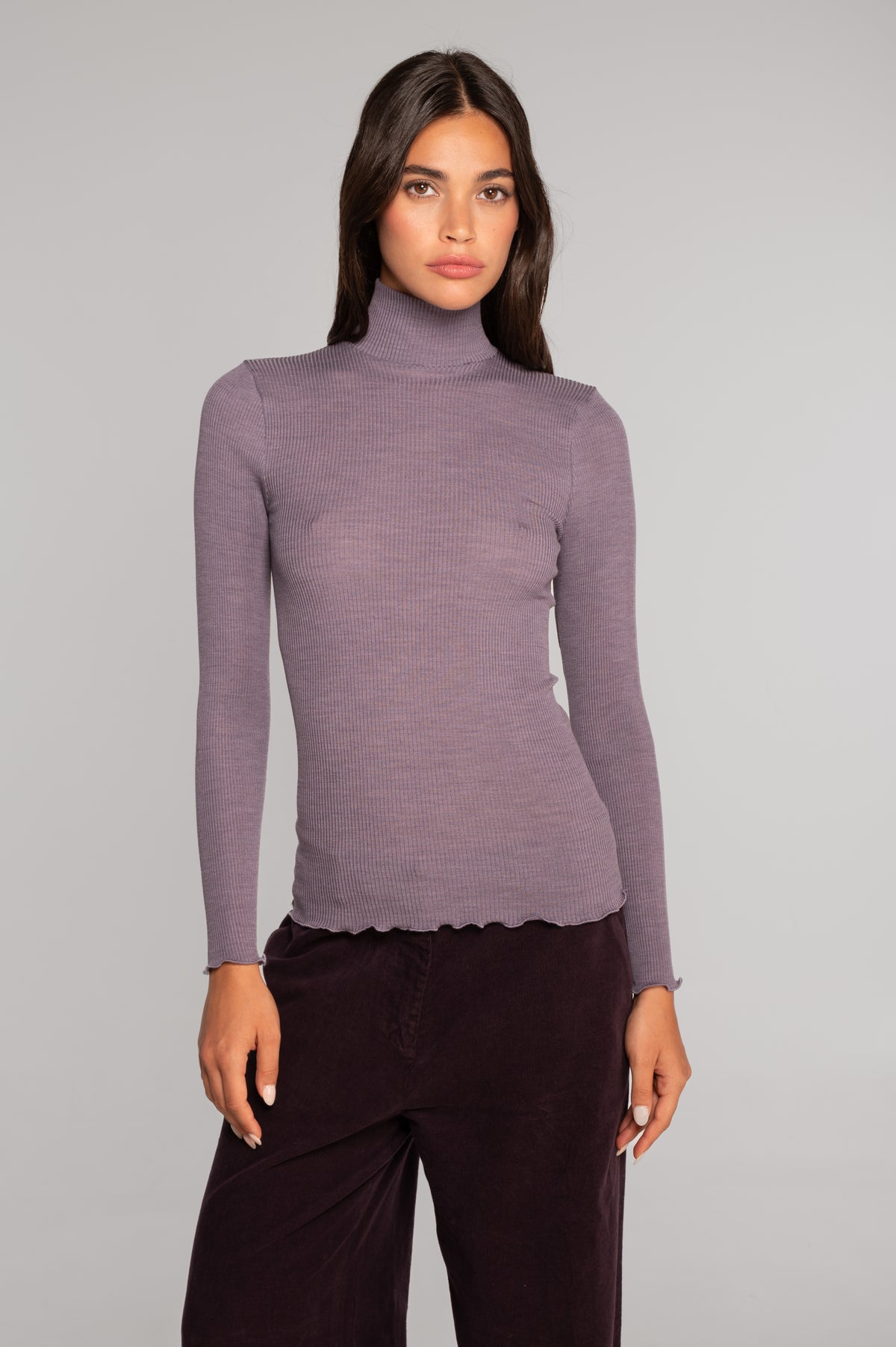 Wool and silk long sleeves mock neck shirt 3429