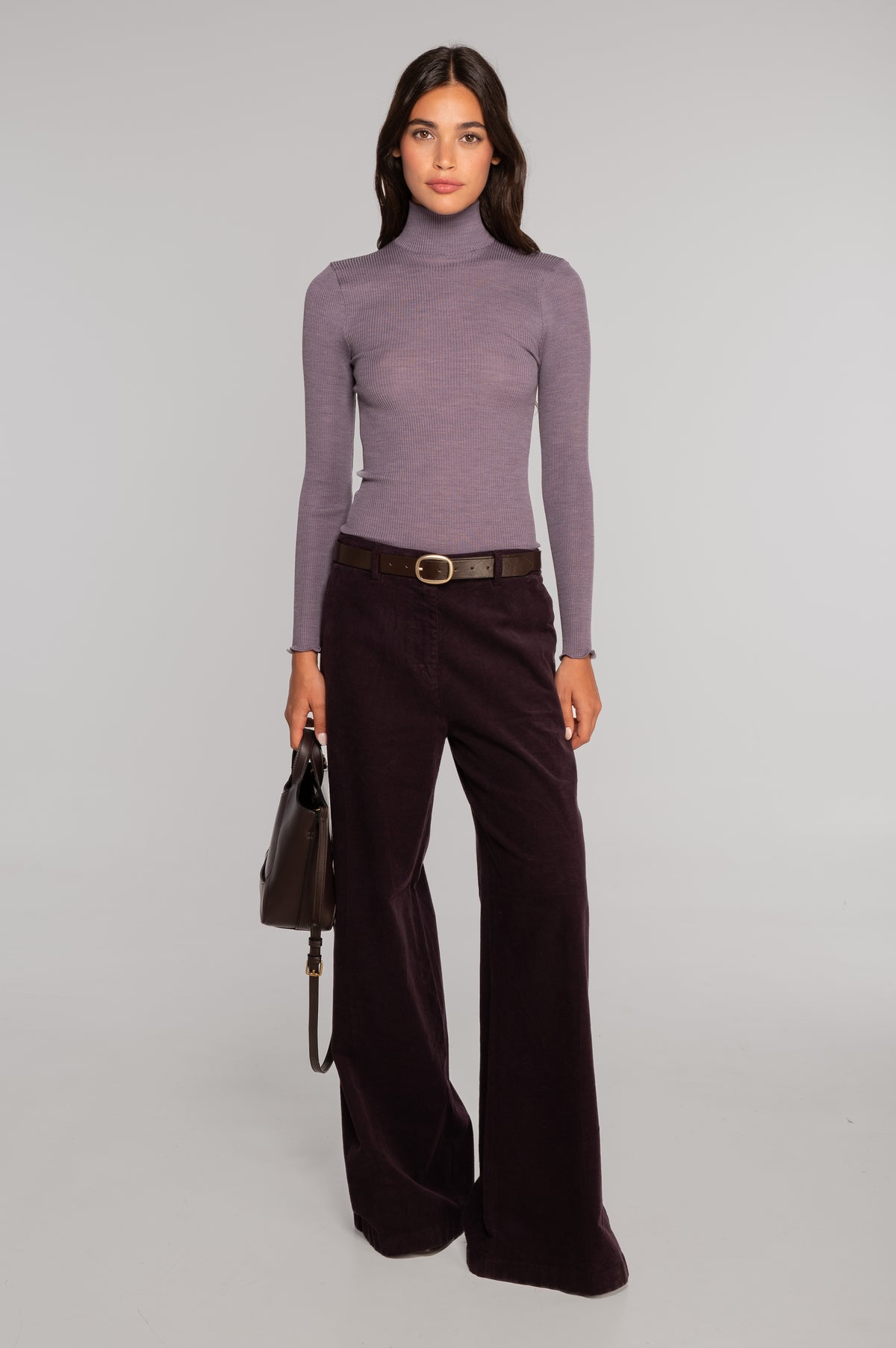 Wool and silk long sleeves mock neck shirt 3429