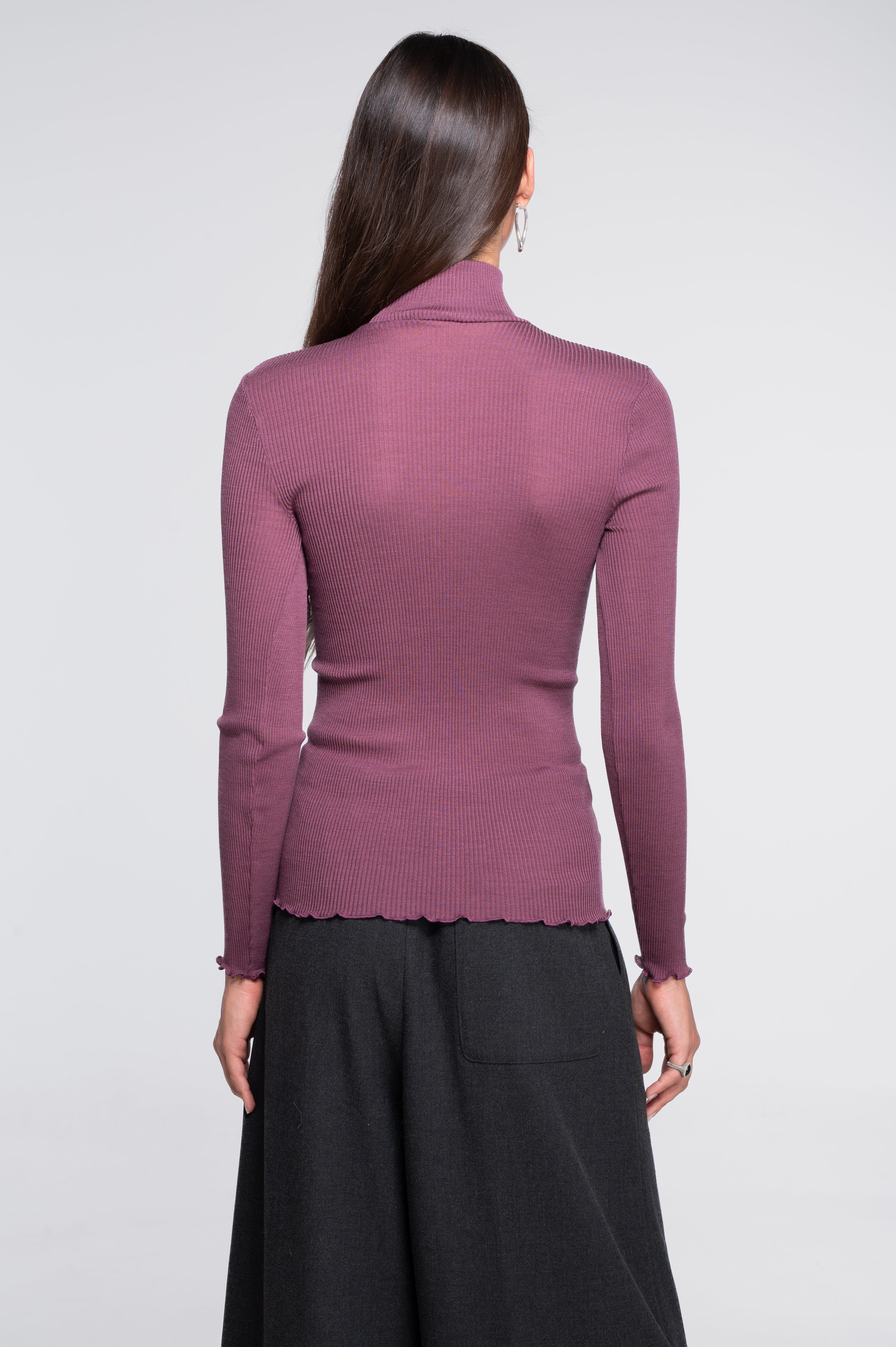 Wool and silk long sleeves mock neck shirt 3429