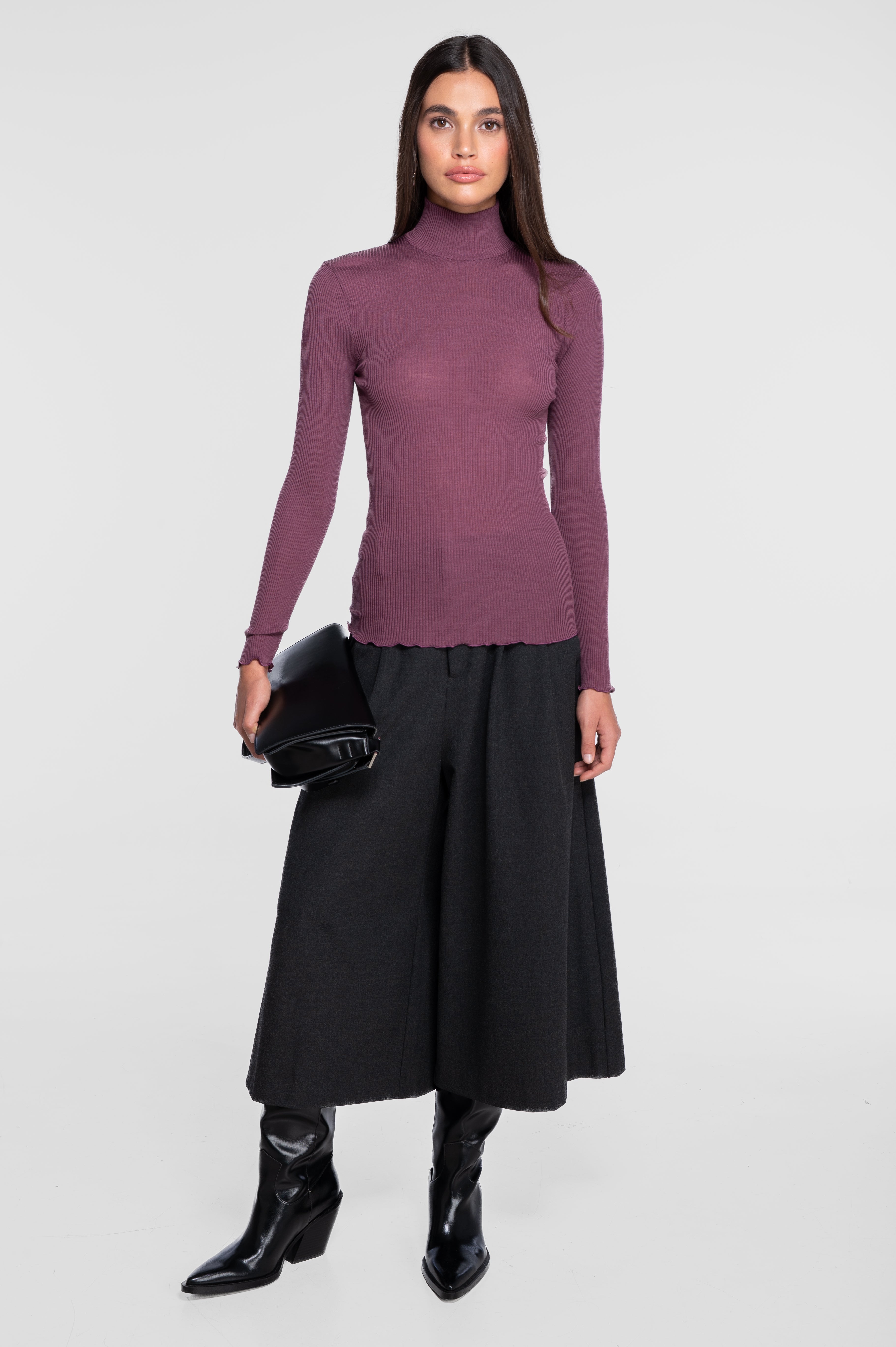 Wool and silk long sleeves mock neck shirt 3429