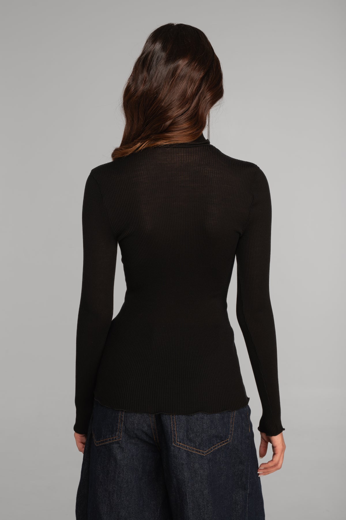 Wool and silk long sleeves turtleneck shirt 3438