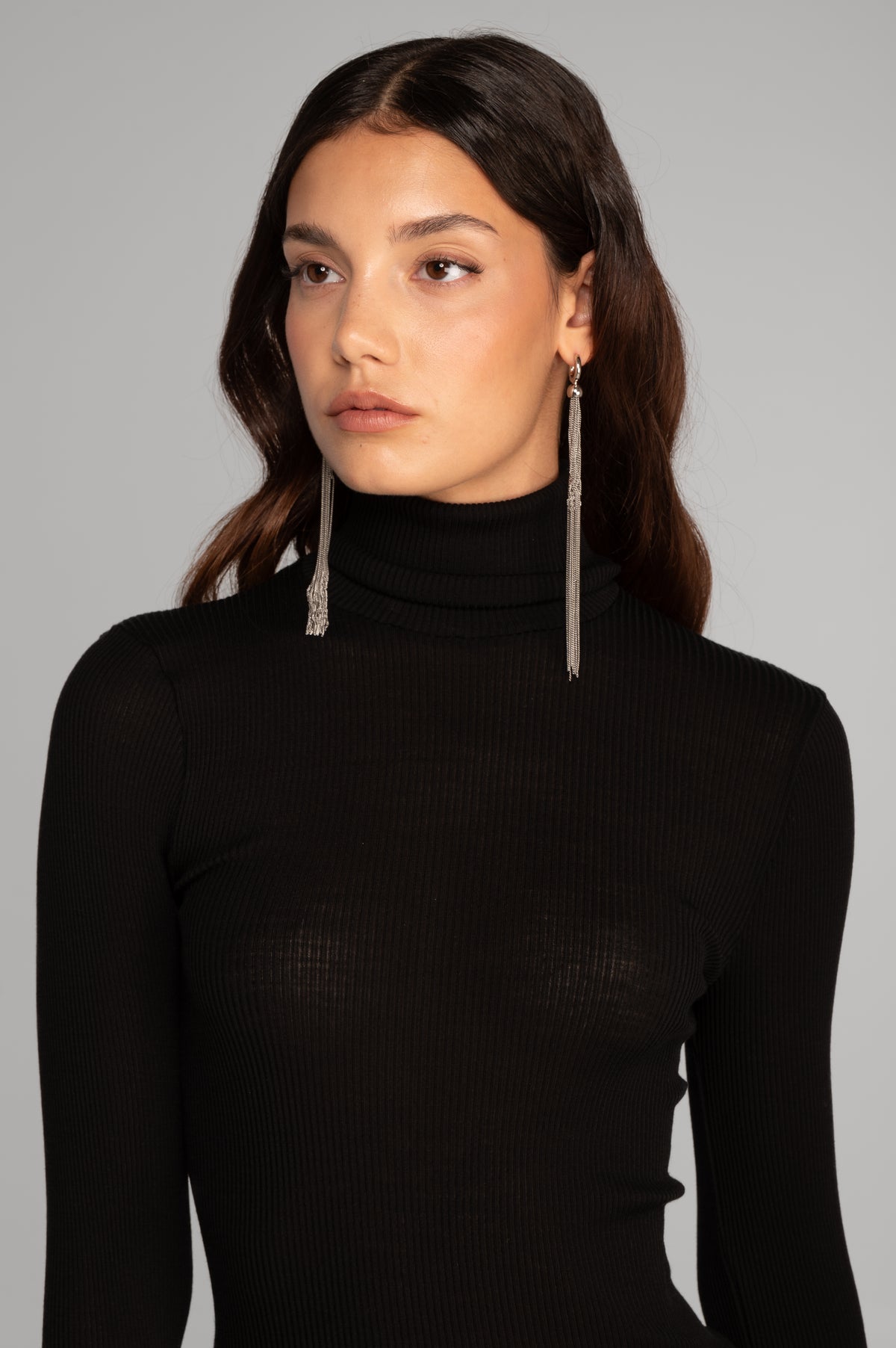 Wool and silk long sleeves turtleneck shirt 3438