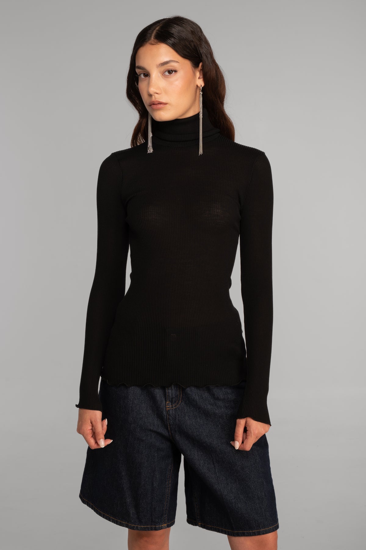 Wool and silk long sleeves turtleneck shirt 3438