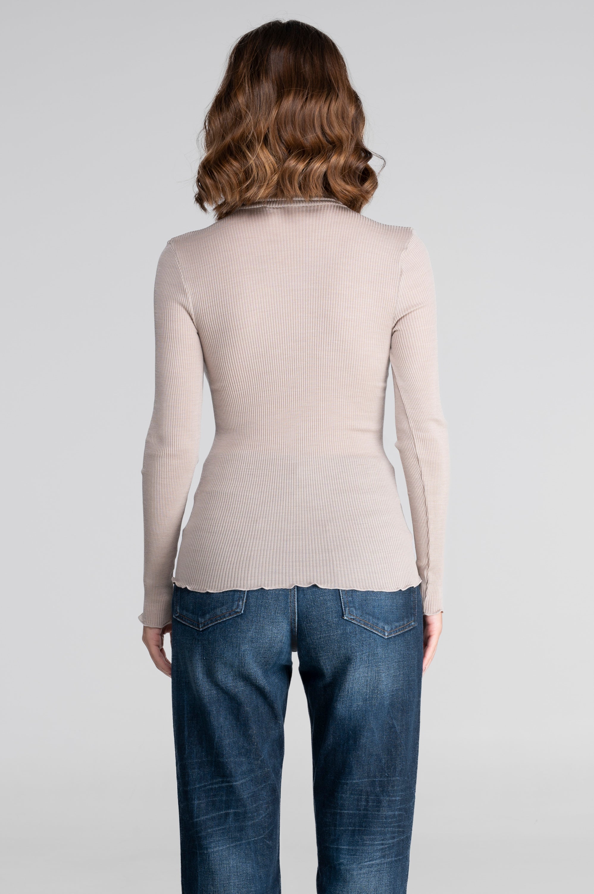 Wool and silk long sleeves turtleneck shirt 3438