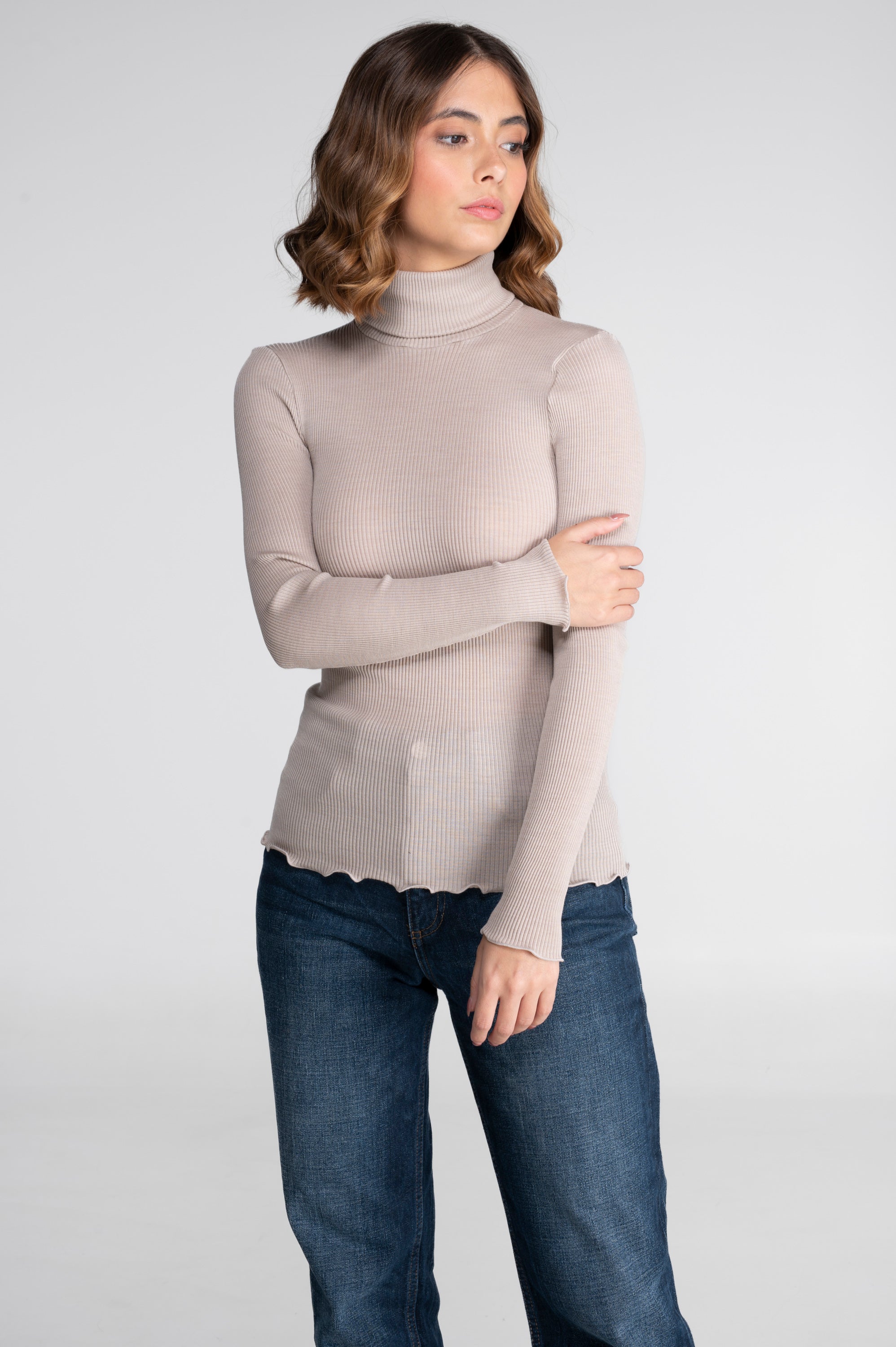 Wool and silk long sleeves turtleneck shirt 3438