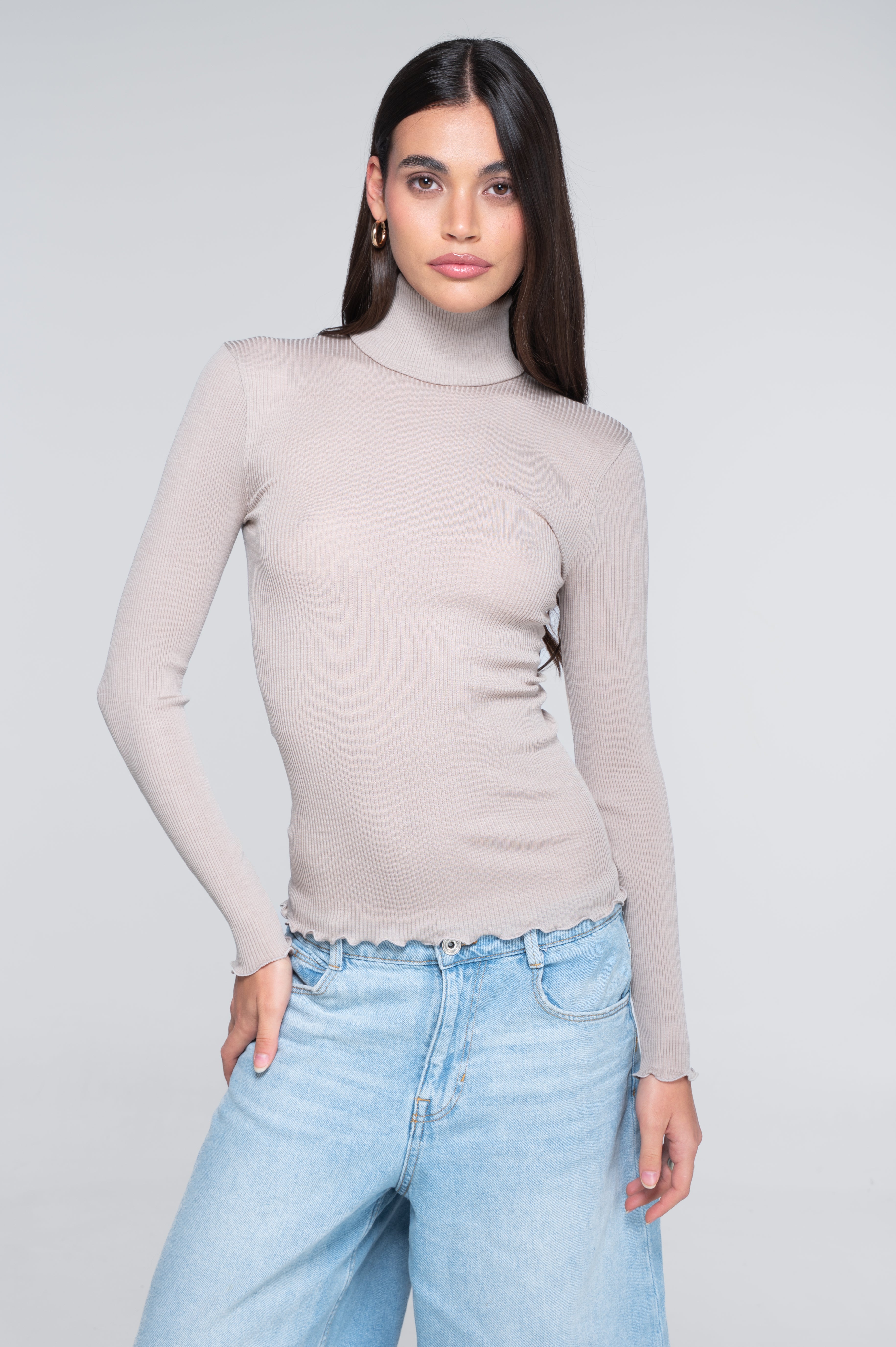 Wool and silk long sleeves turtleneck shirt 3438