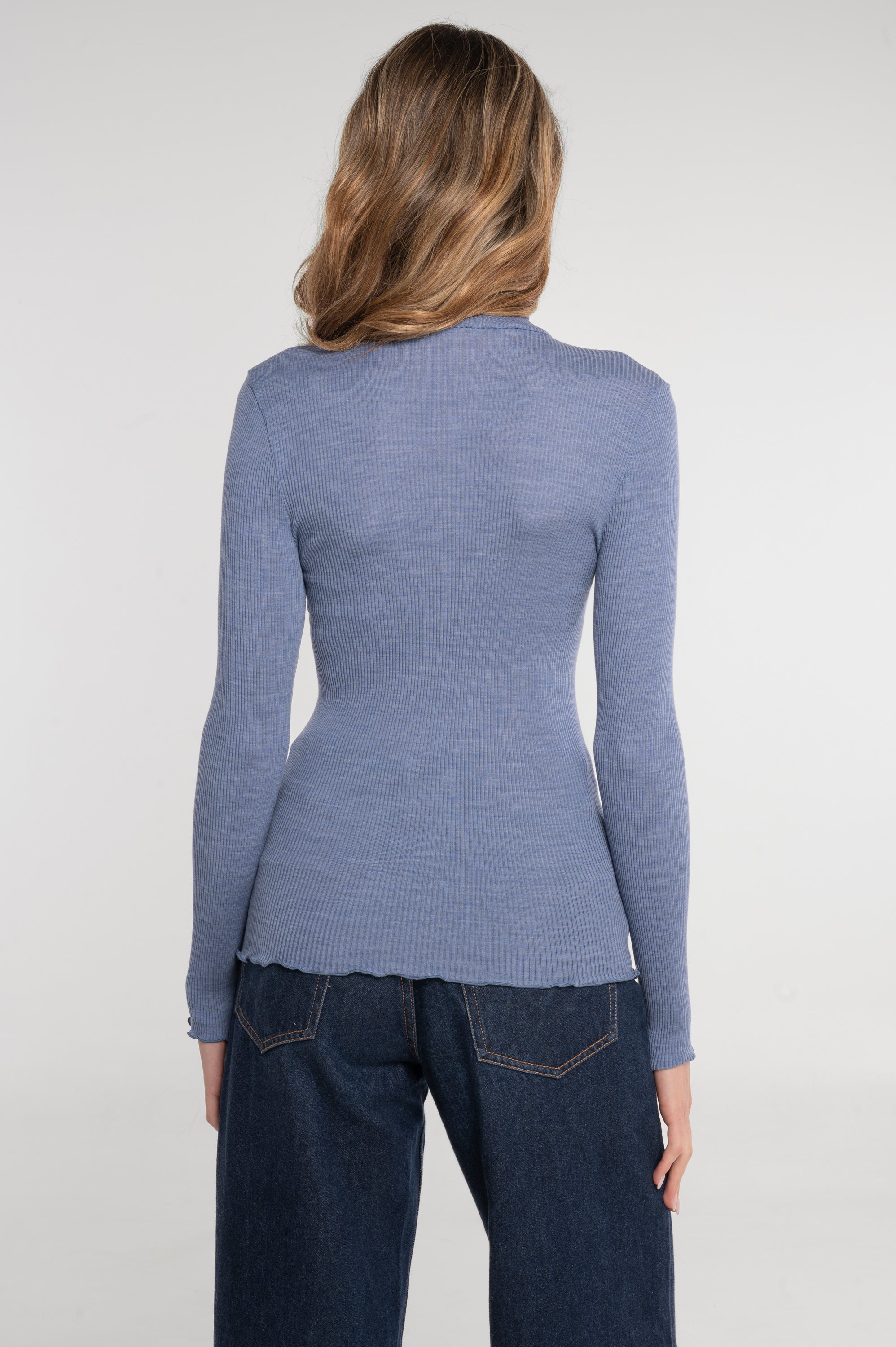 Wool and silk long sleeves turtleneck shirt 3438