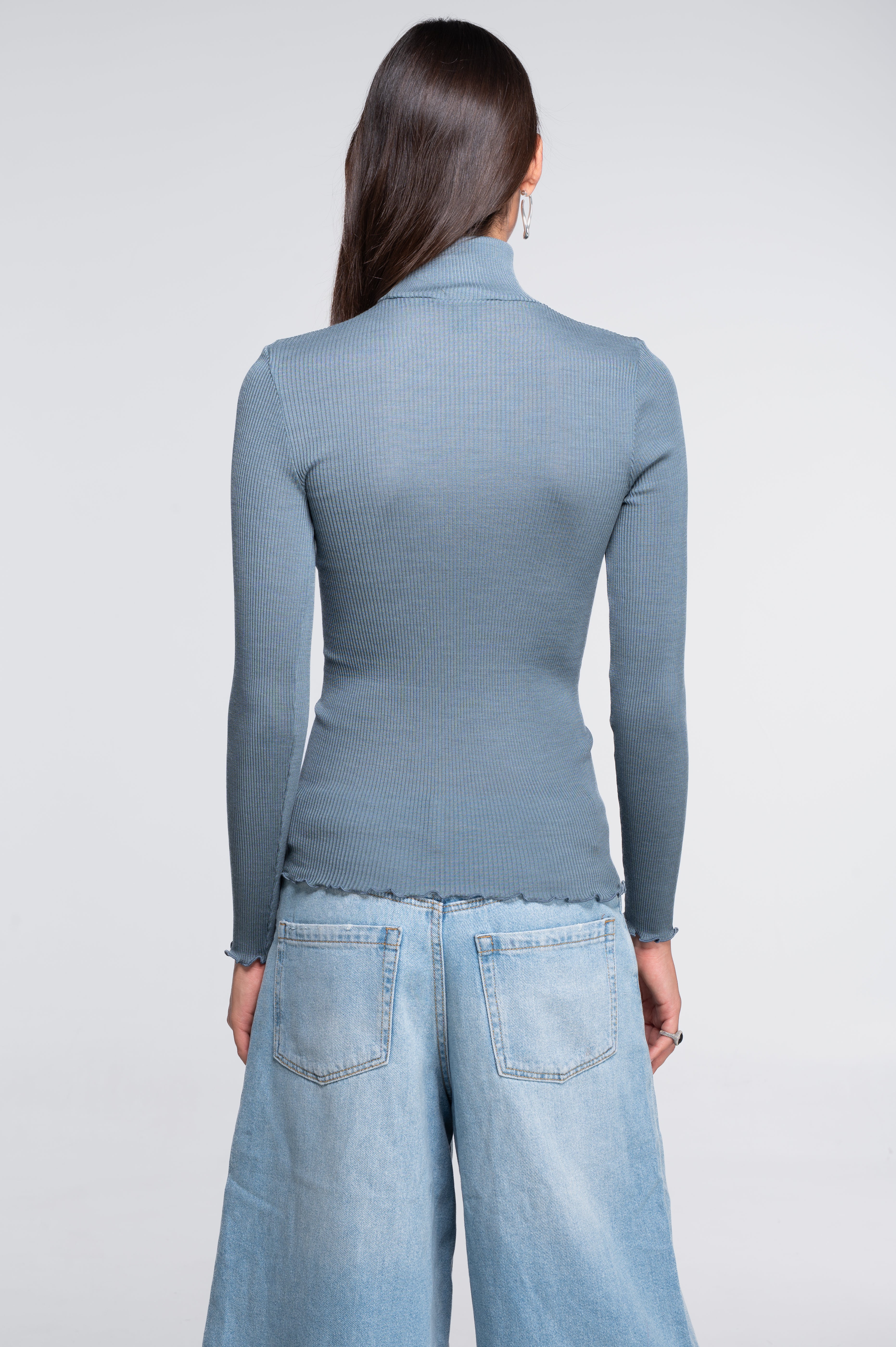 Wool and silk long sleeves turtleneck shirt 3438