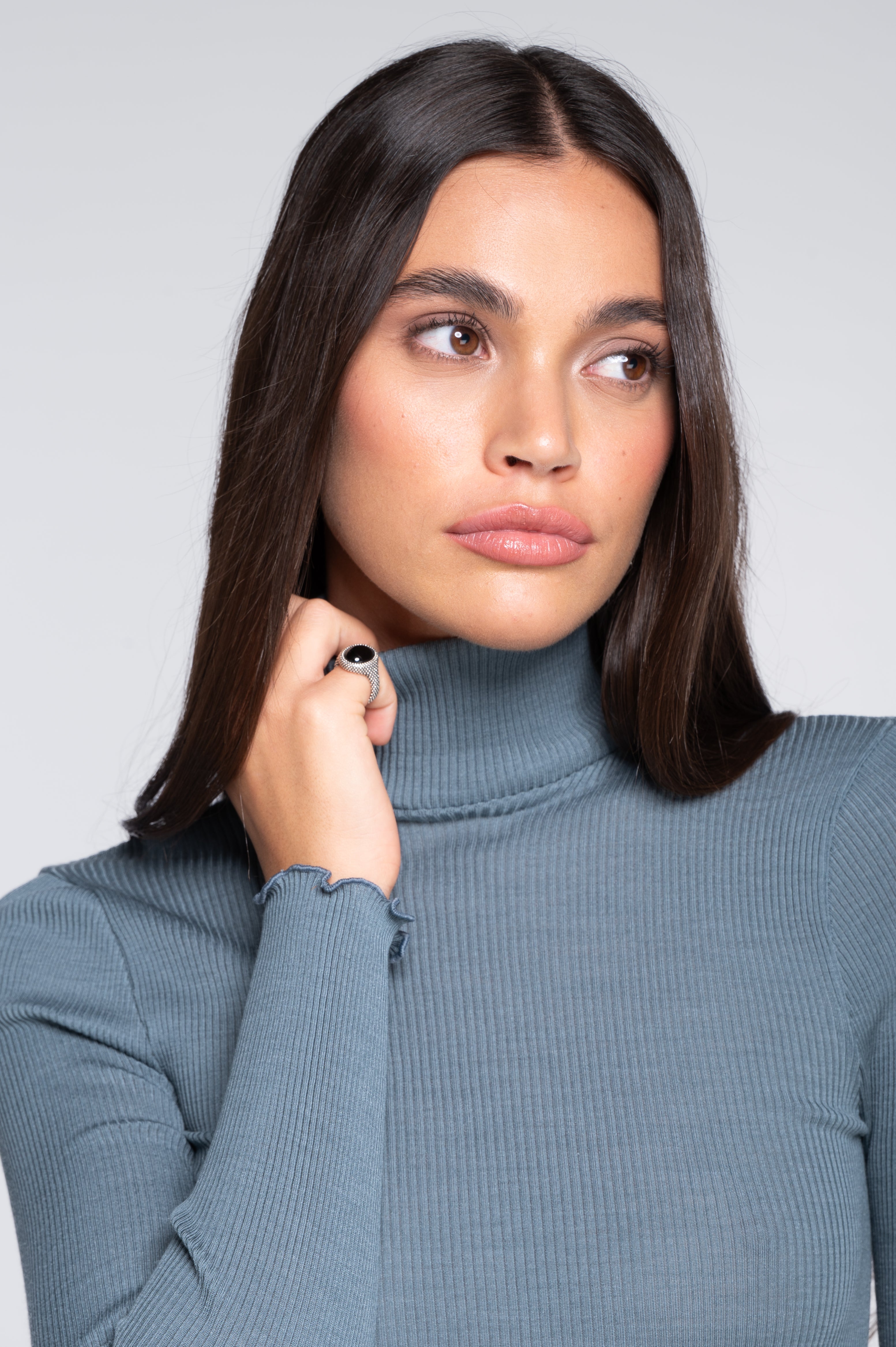 Wool and silk long sleeves turtleneck shirt 3438