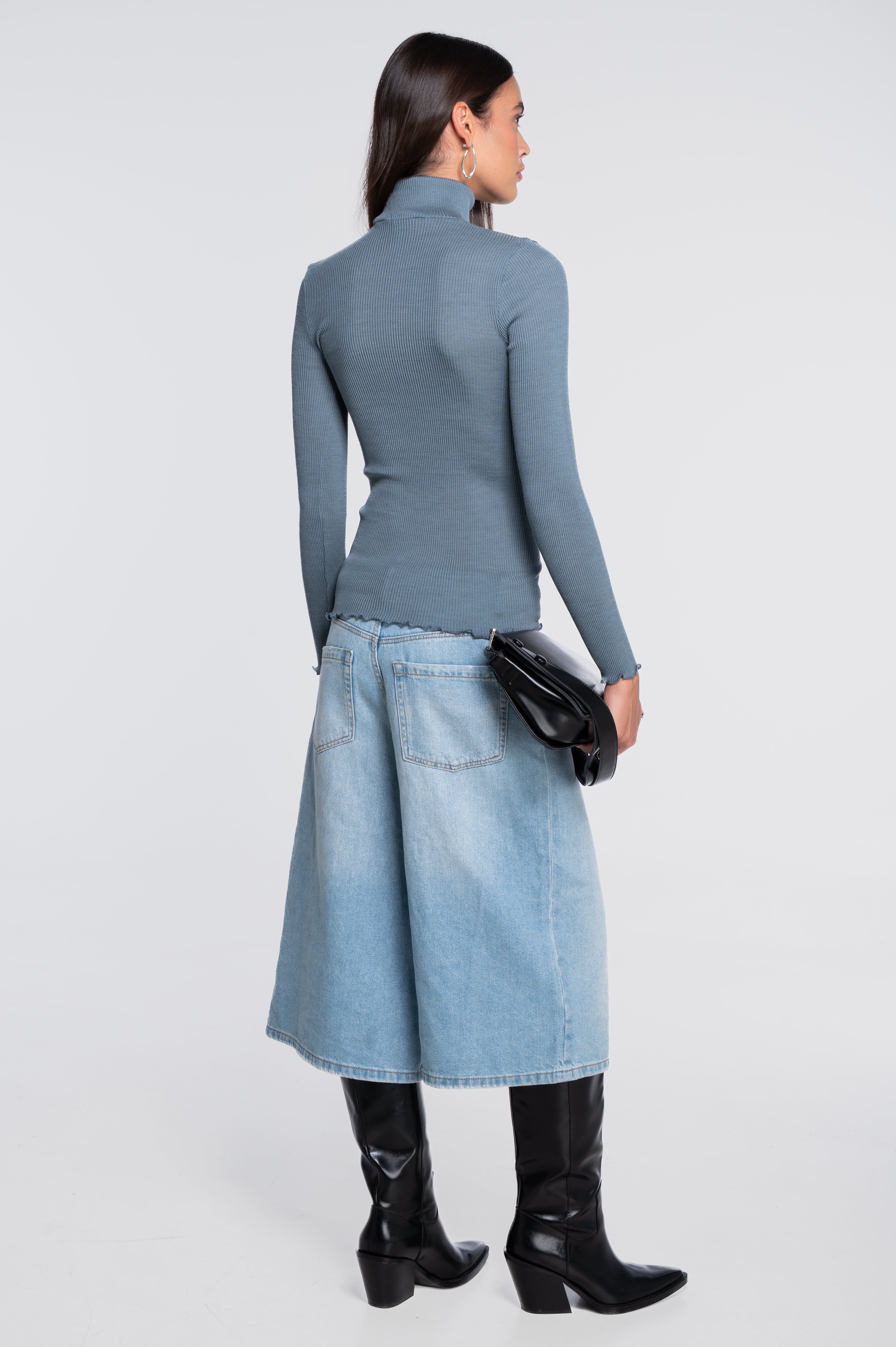 Wool and silk long sleeves turtleneck shirt 3438