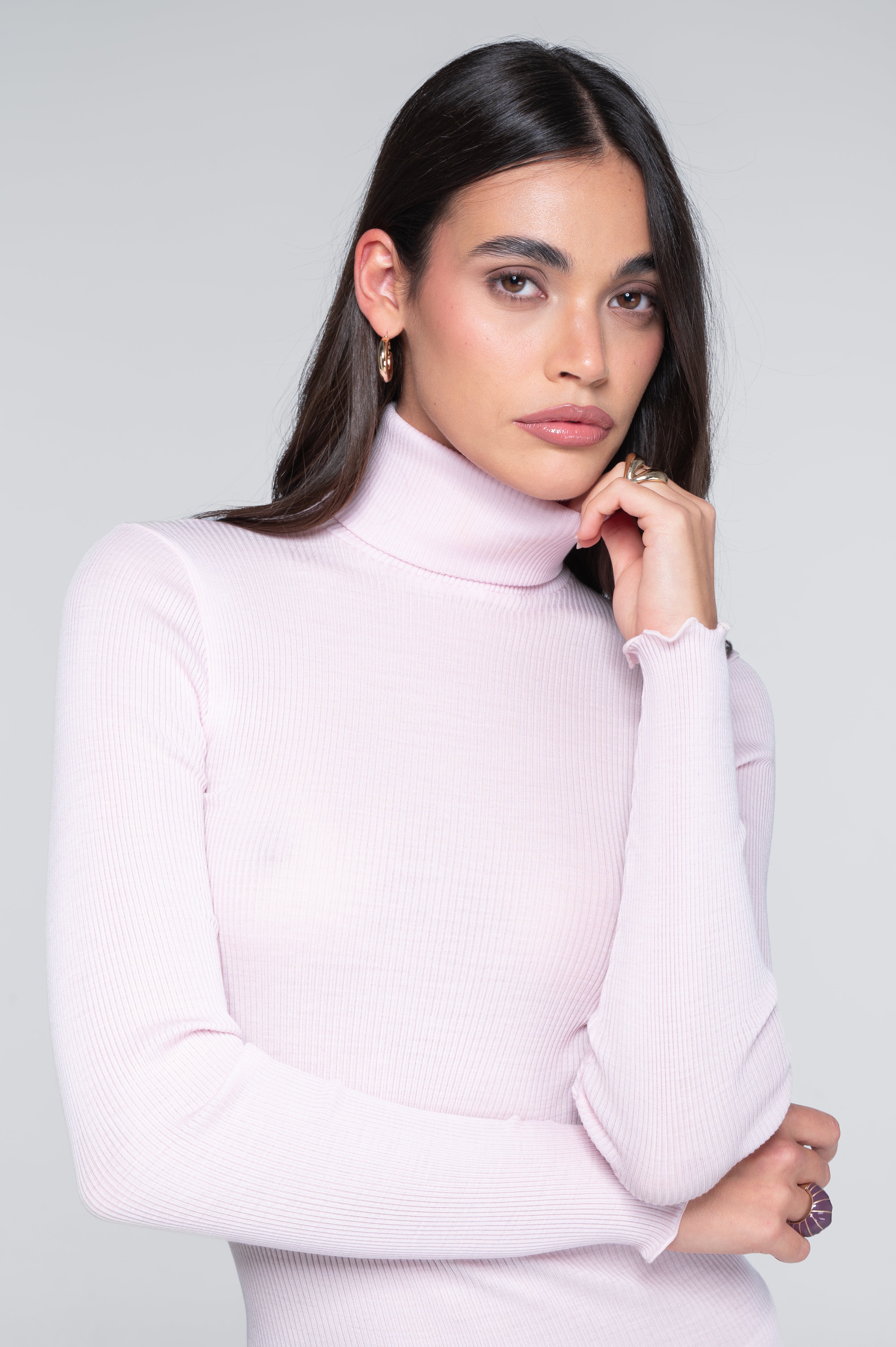Wool and silk long sleeves turtleneck shirt 3438