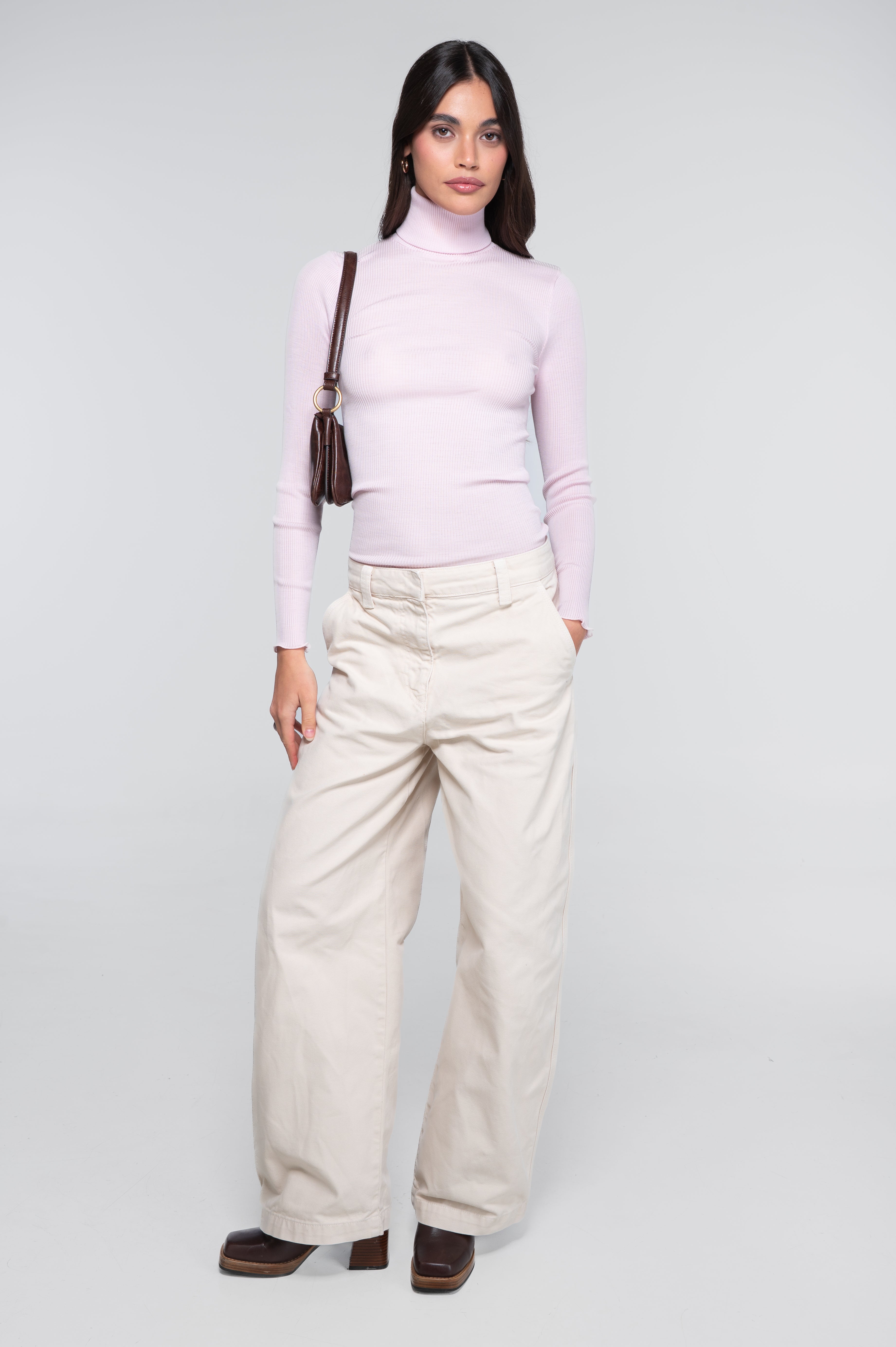 Wool and silk long sleeves turtleneck shirt 3438