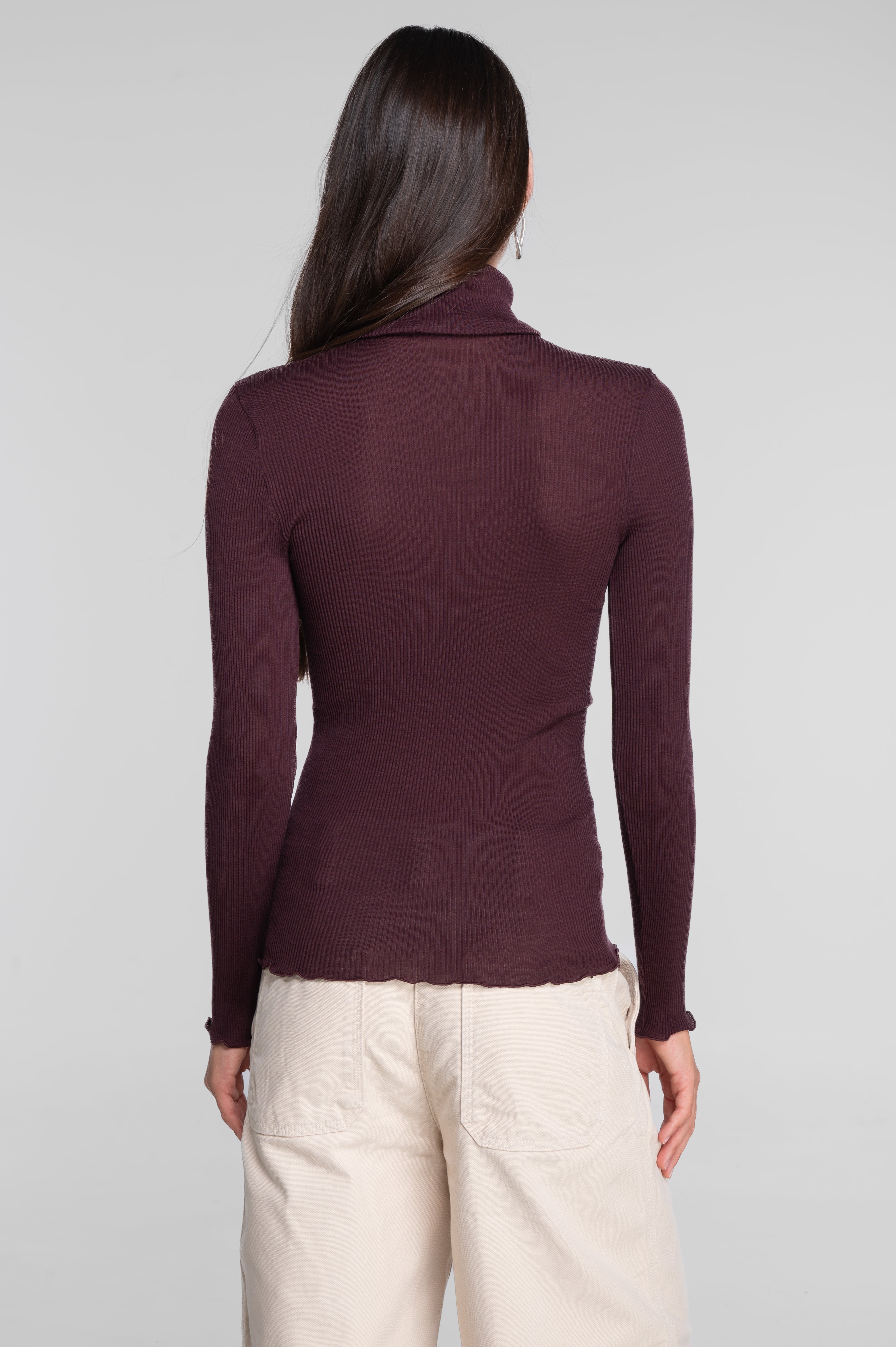 Wool and silk long sleeves turtleneck shirt 3438