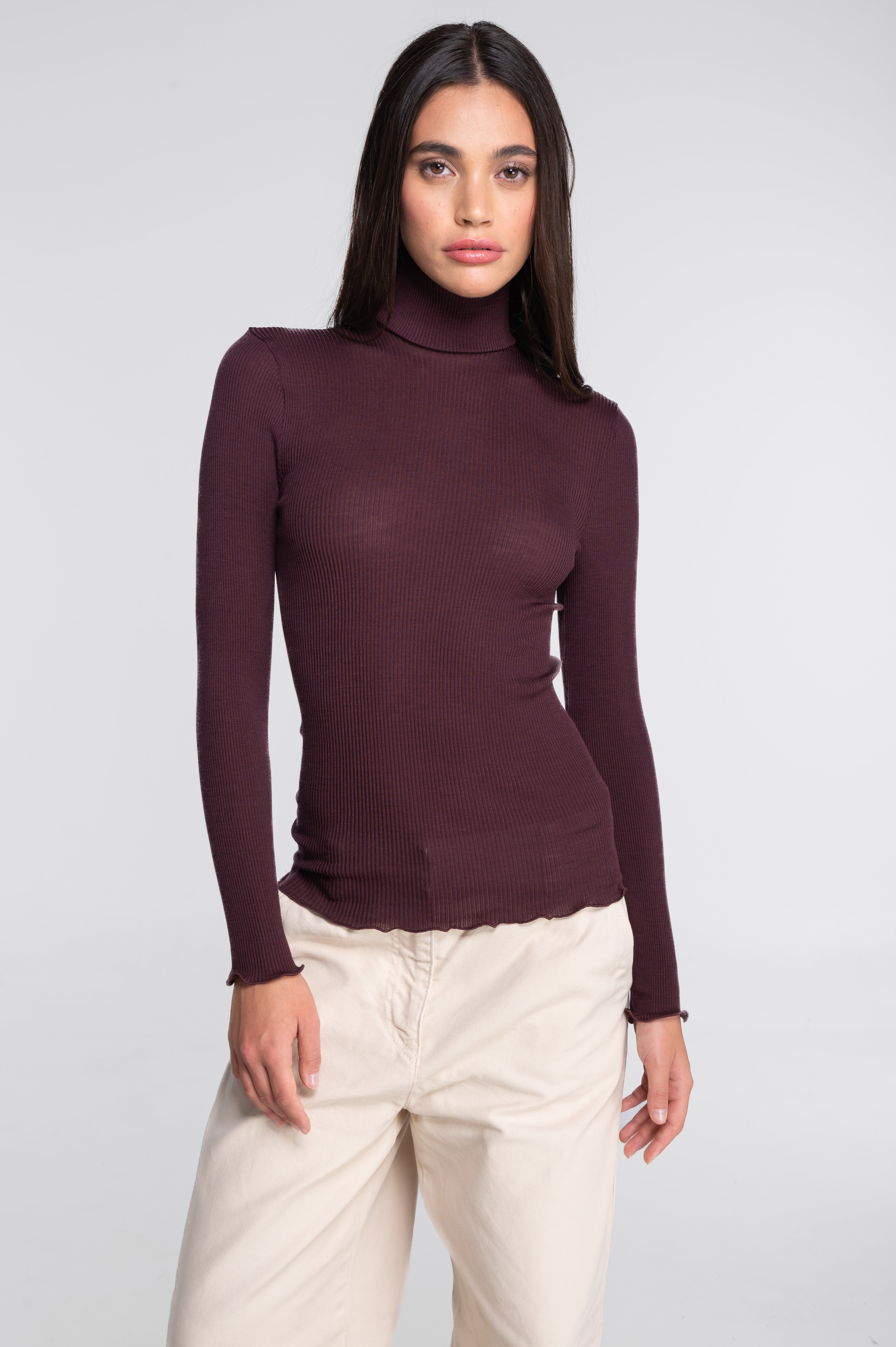 Wool and silk long sleeves turtleneck shirt 3438