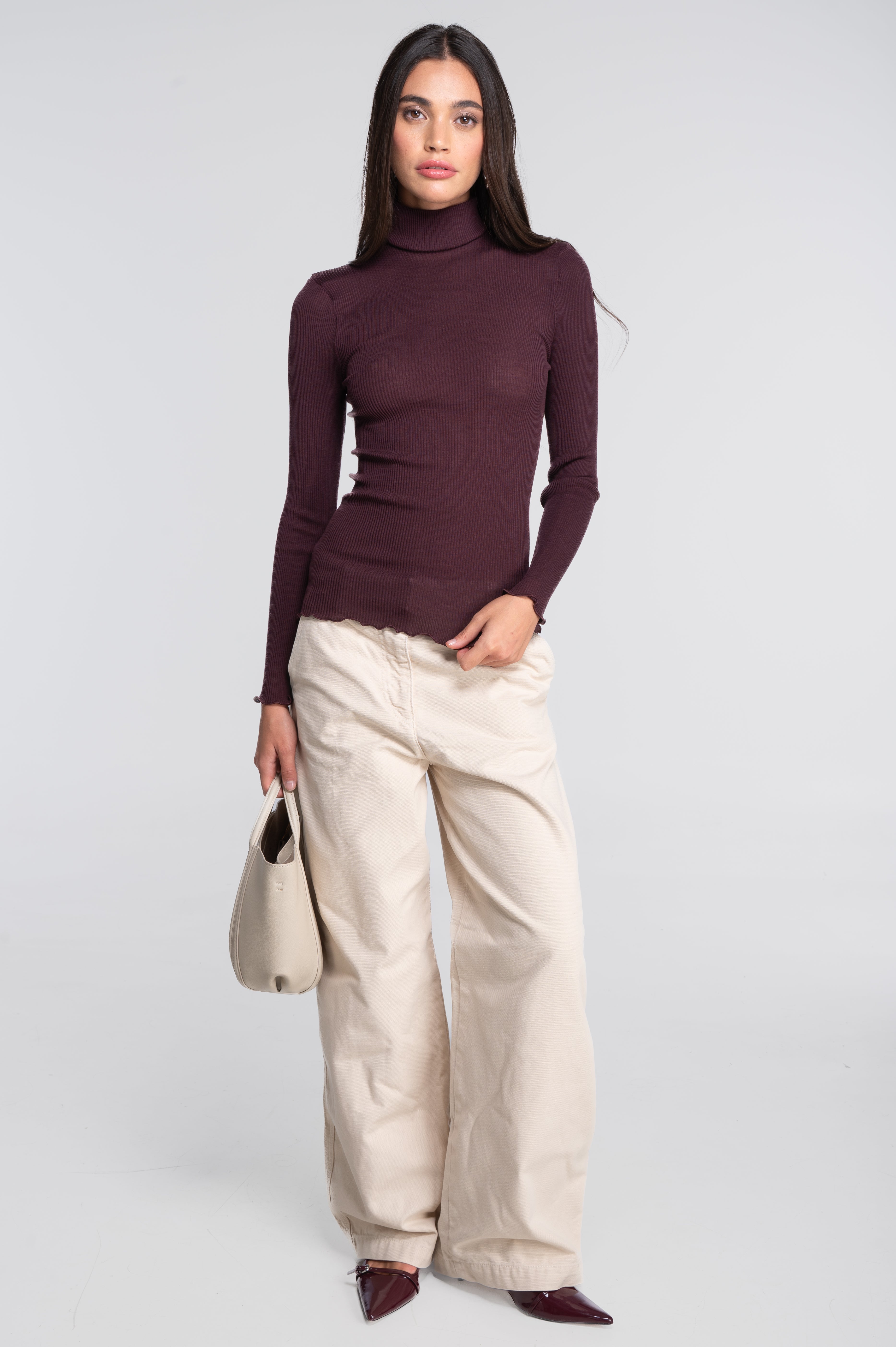 Wool and silk long sleeves turtleneck shirt 3438