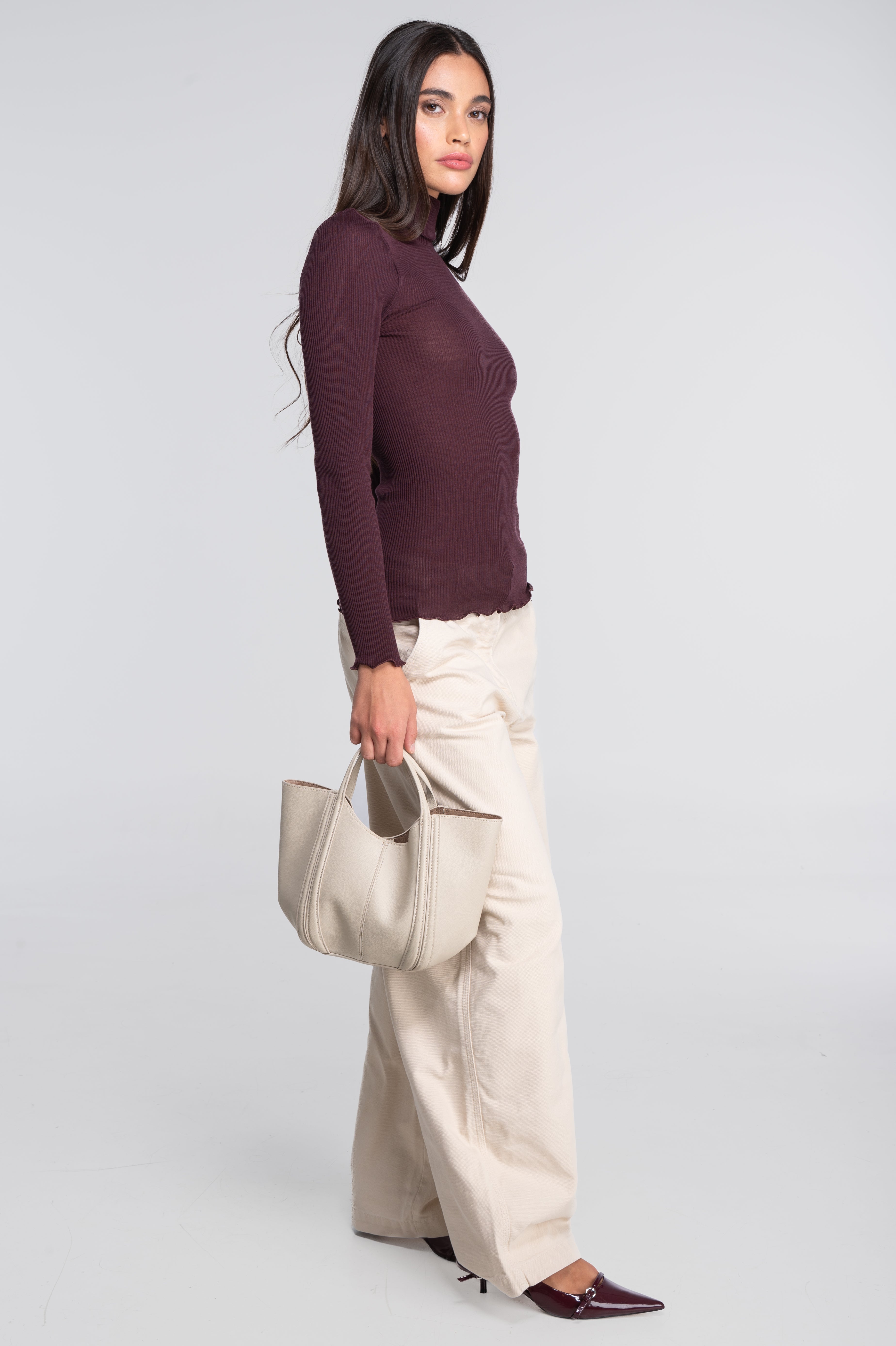 Wool and silk long sleeves turtleneck shirt 3438