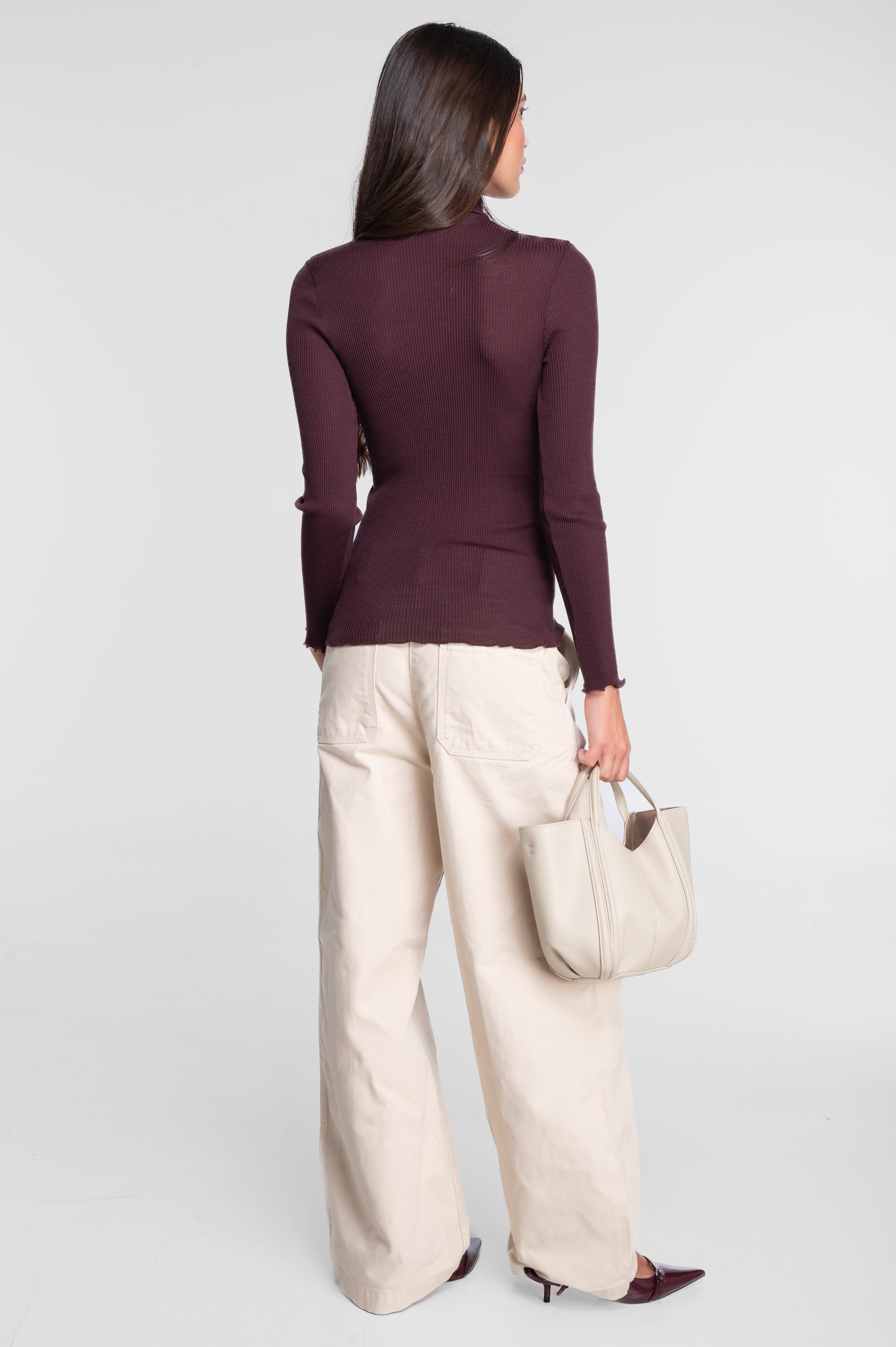 Wool and silk long sleeves turtleneck shirt 3438