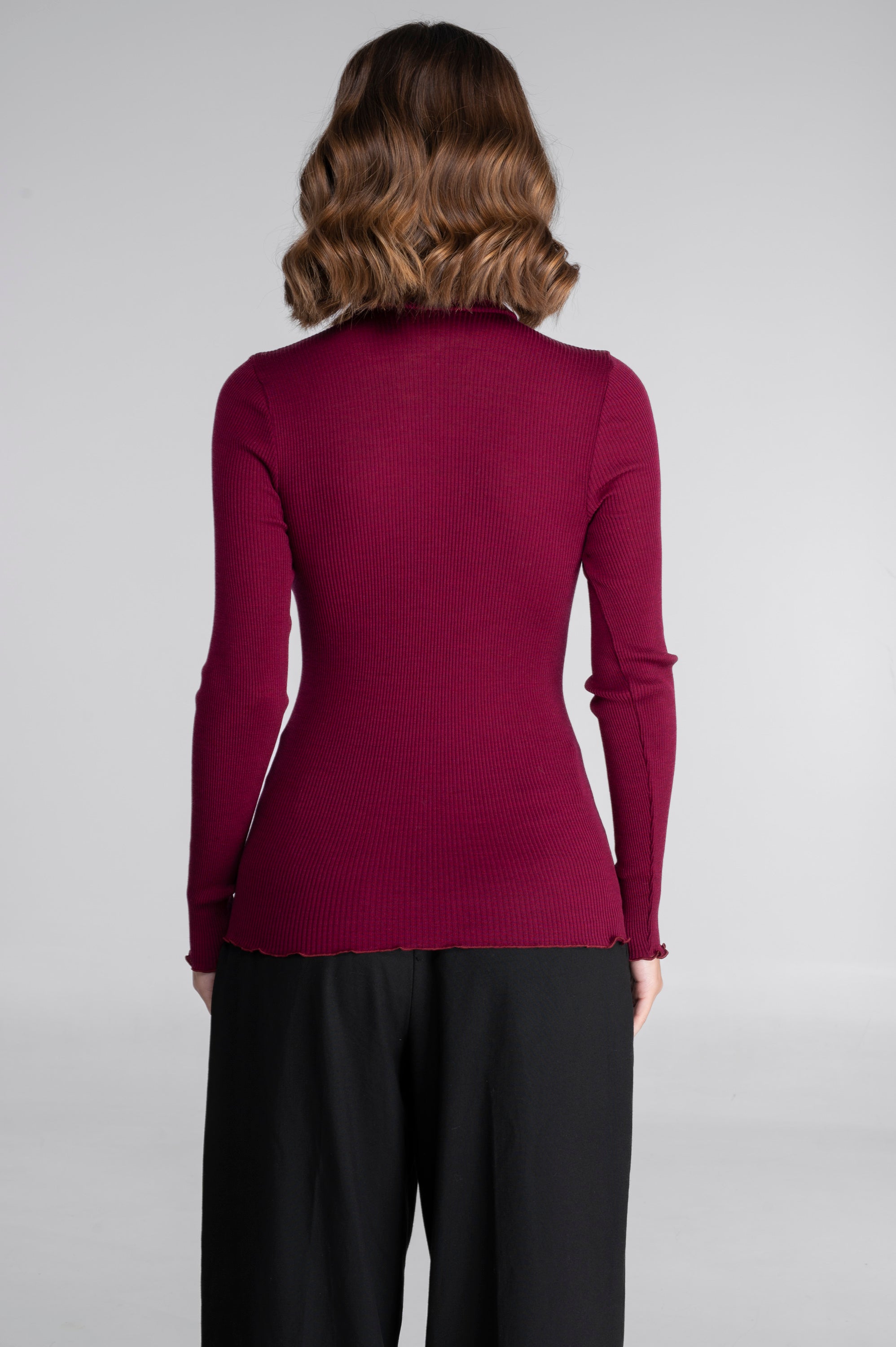 Wool and silk long sleeves turtleneck shirt 3438