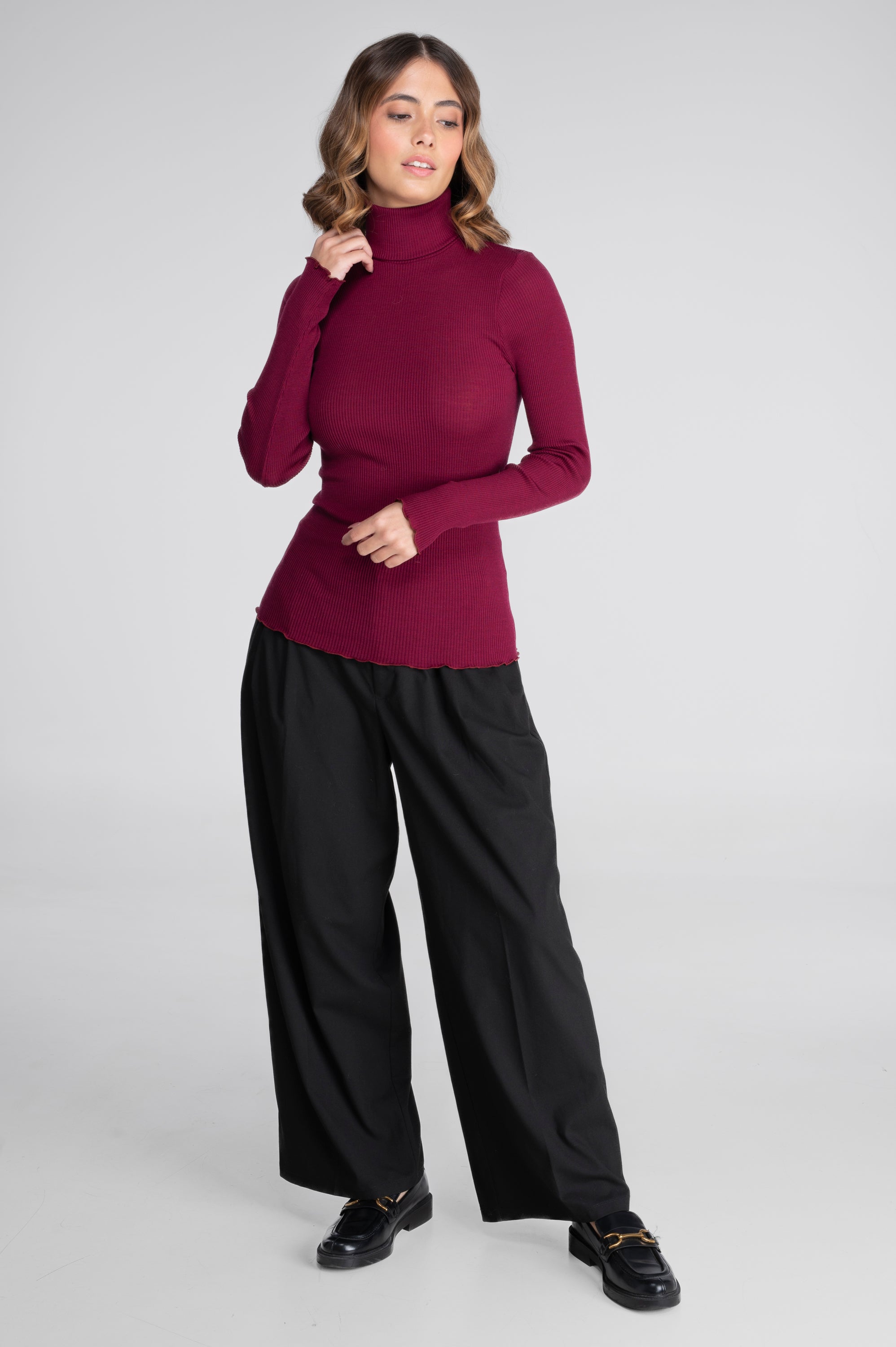 Wool and silk long sleeves turtleneck shirt 3438