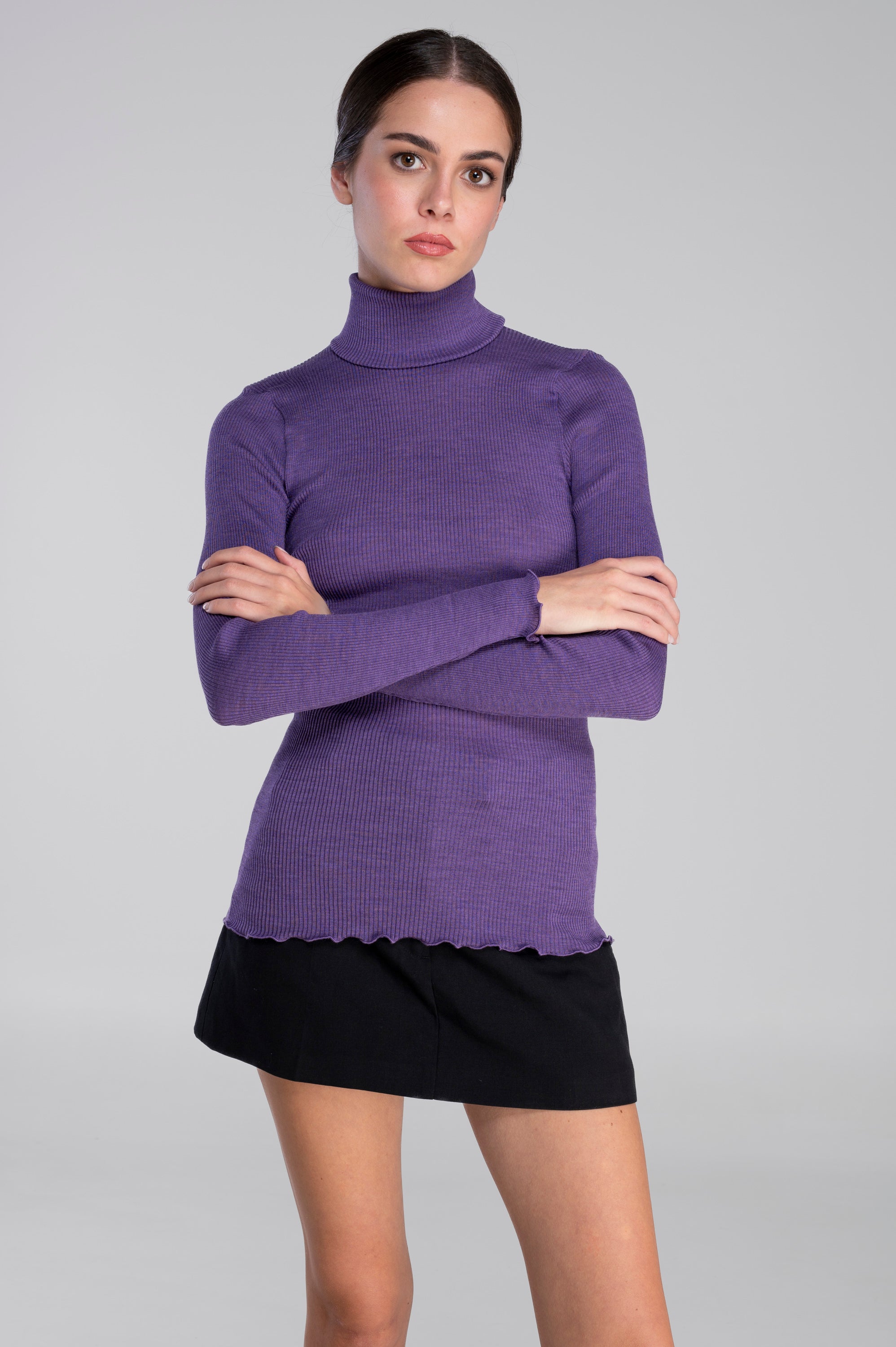 Wool and silk long sleeves turtleneck shirt 3438