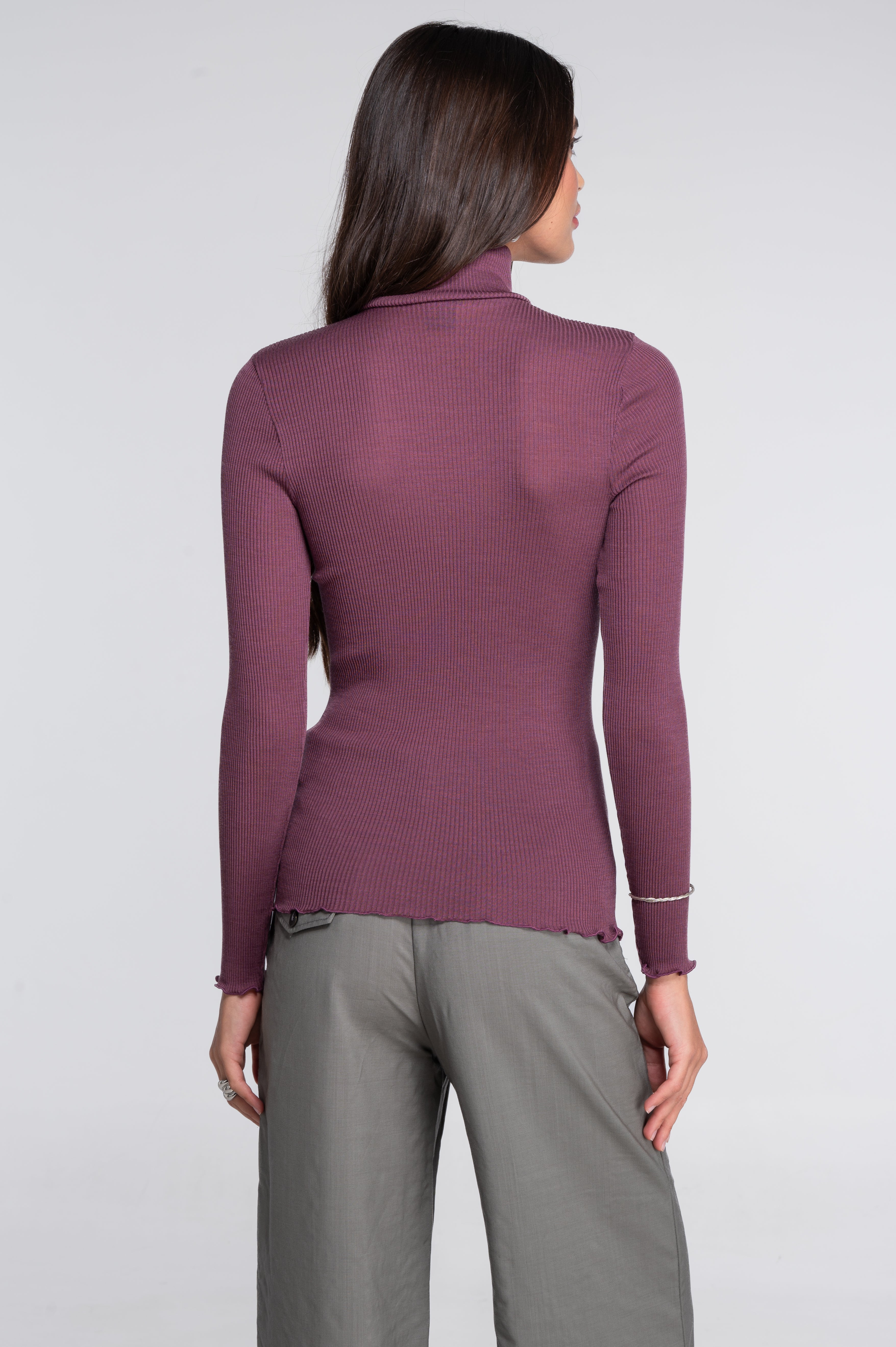 Wool and silk long sleeves turtleneck shirt 3438